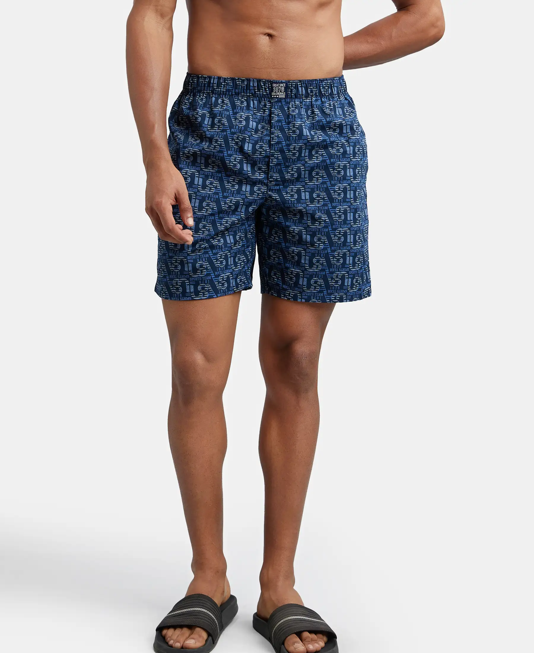 Super Combed Mercerized Cotton Woven Printed Boxer Shorts with Side Pockets - Navy Seaport Teal (Pack of 2) - Image 15