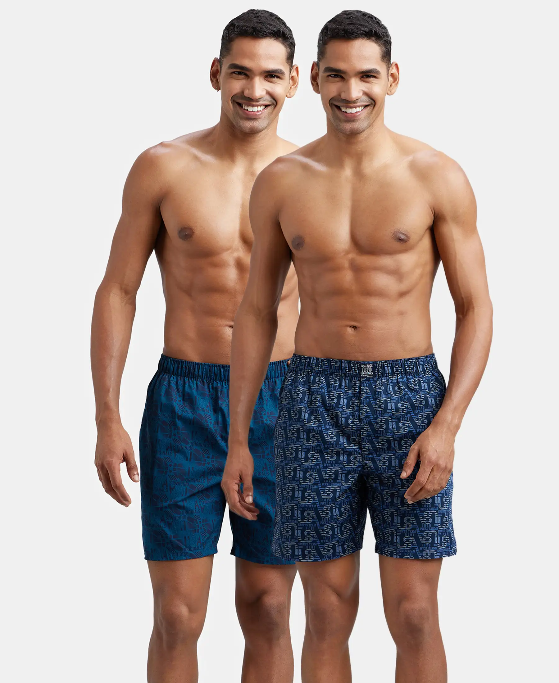 Super Combed Mercerized Cotton Woven Printed Boxer Shorts with Side Pockets - Navy Seaport Teal (Pack of 2) - Image 5
