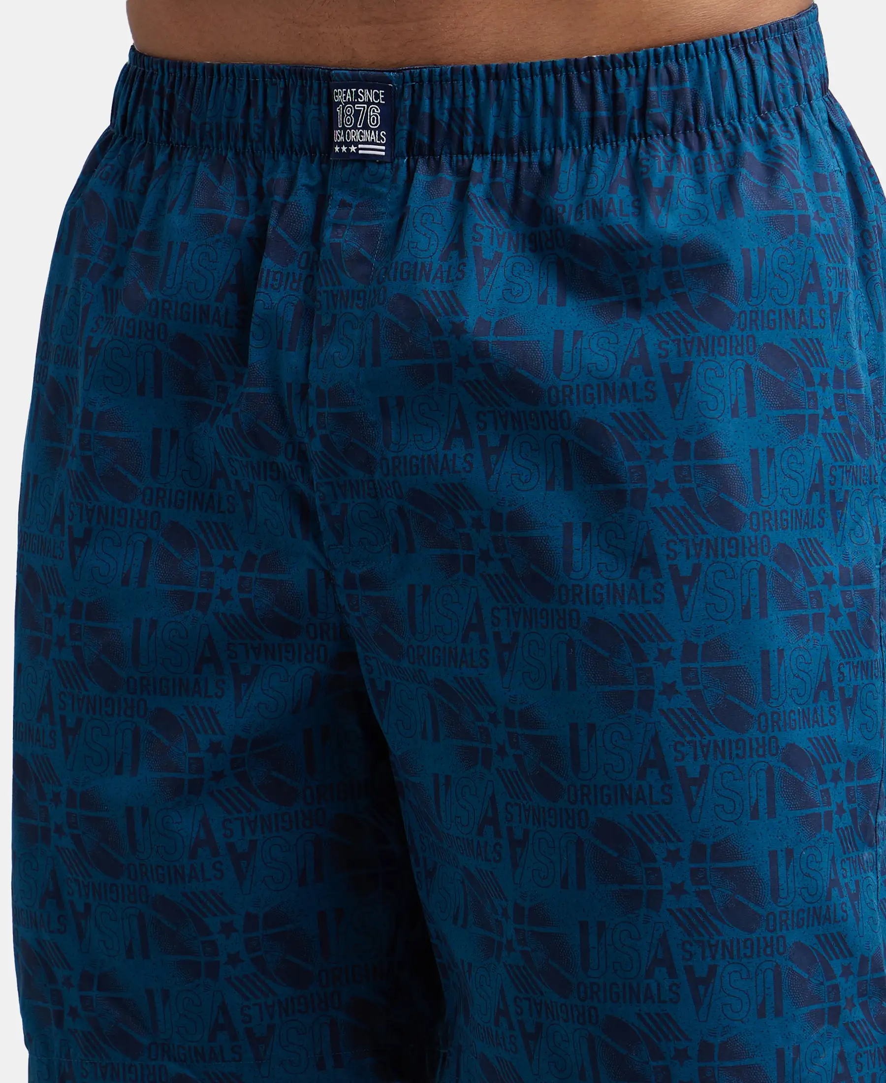 Super Combed Mercerized Cotton Woven Printed Boxer Shorts with Side Pockets - Navy Seaport Teal (Pack of 2) - Image 6