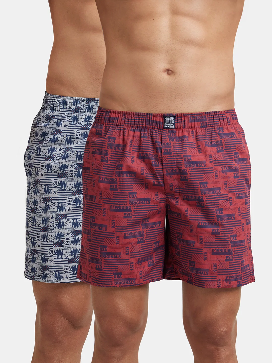 Super Combed Mercerized Cotton Woven Printed Boxer Shorts with Side Pockets - Nickel & Brickred (Pack of 2) - Image 4