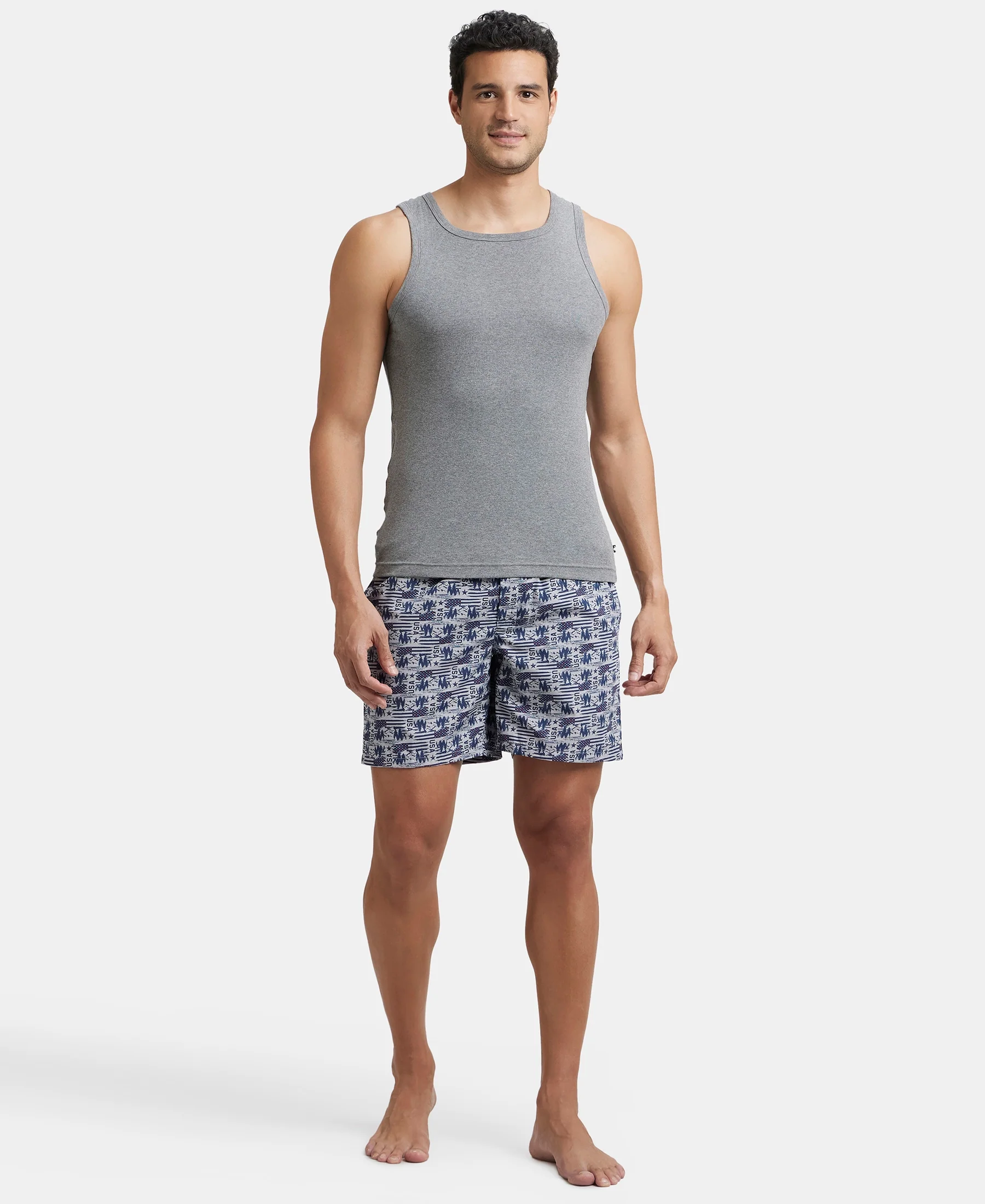 Super Combed Mercerized Cotton Woven Printed Boxer Shorts with Side Pockets - Nickel & Brickred (Pack of 2) - Image 6