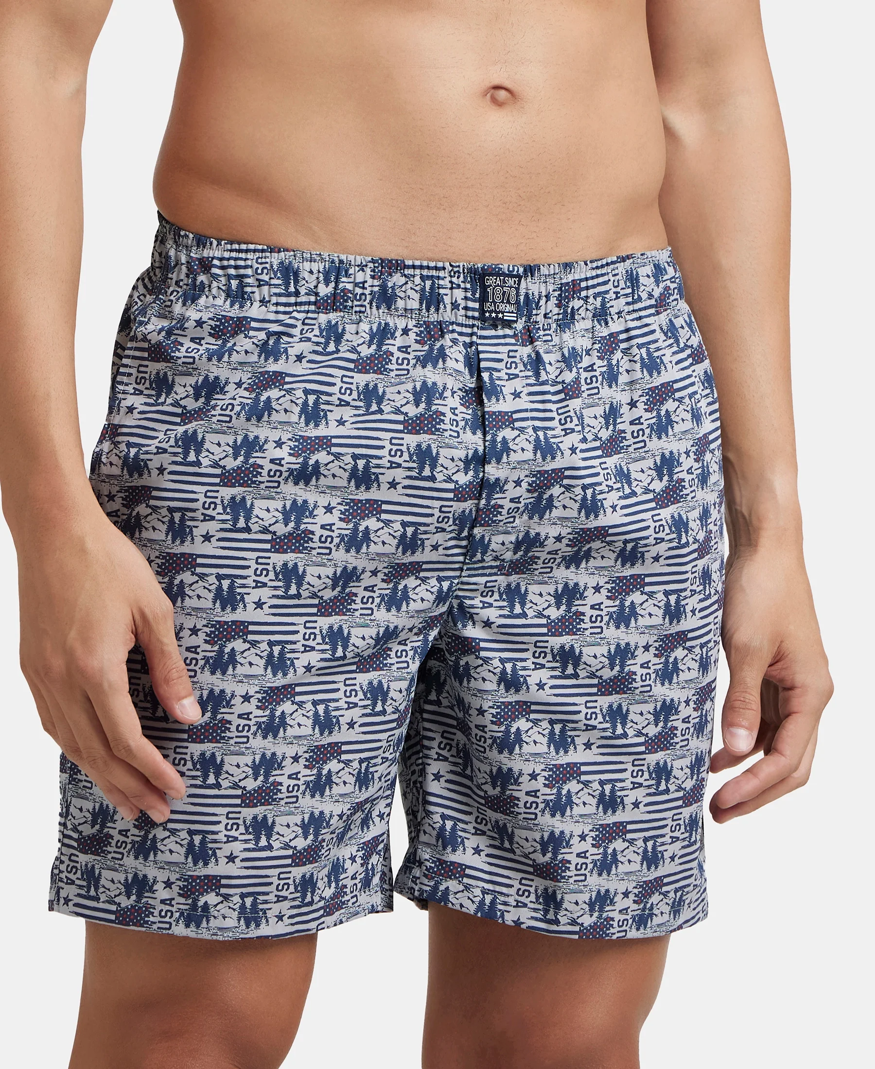 Super Combed Mercerized Cotton Woven Printed Boxer Shorts with Side Pockets - Nickel & Brickred (Pack of 2) - Image 8