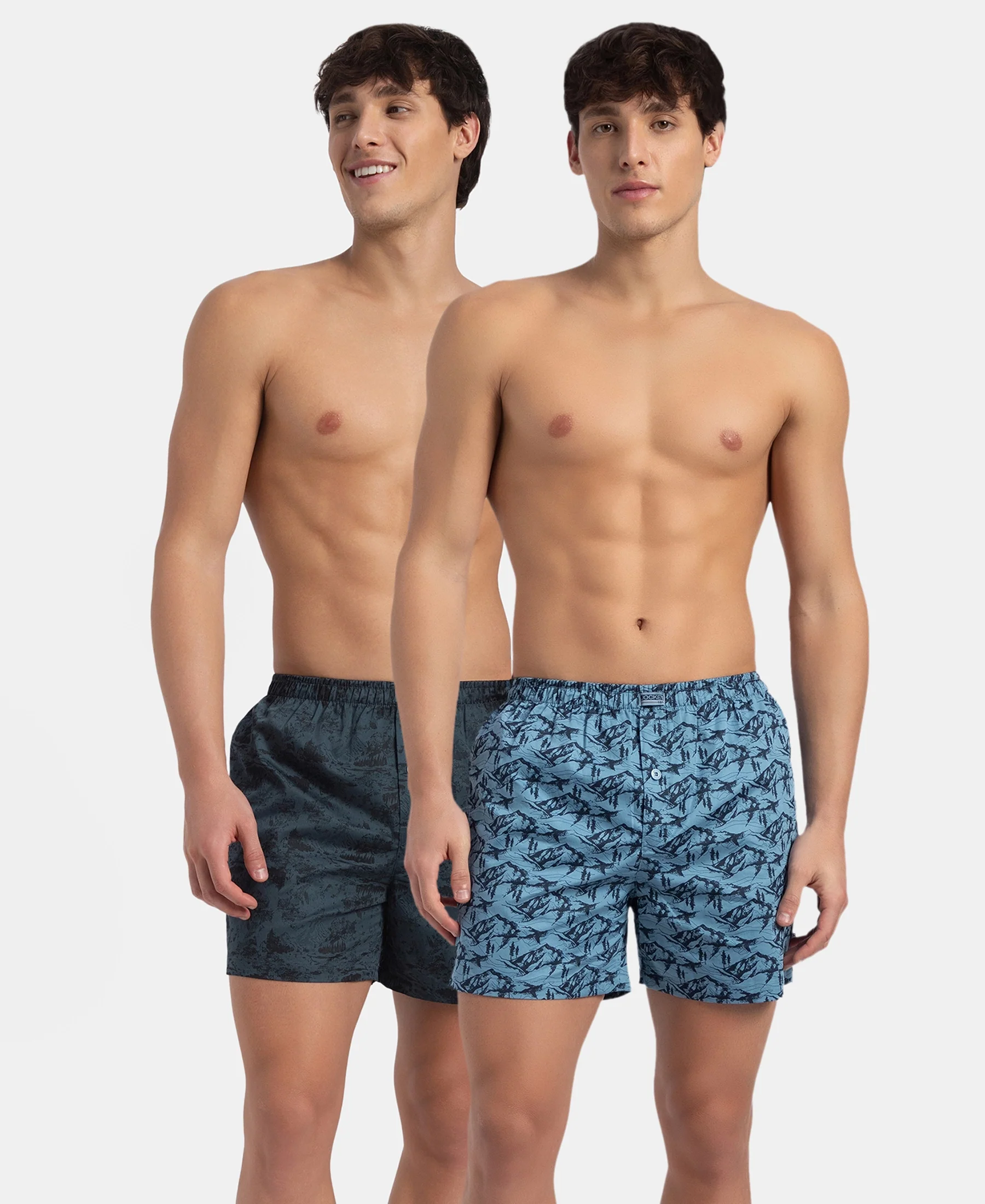 Super Combed Mercerized Cotton Woven Printed Inner Boxers with Ultrasoft and Durable Inner Waistband - Blue Heaven & Deep Slate New (Pack of 2)