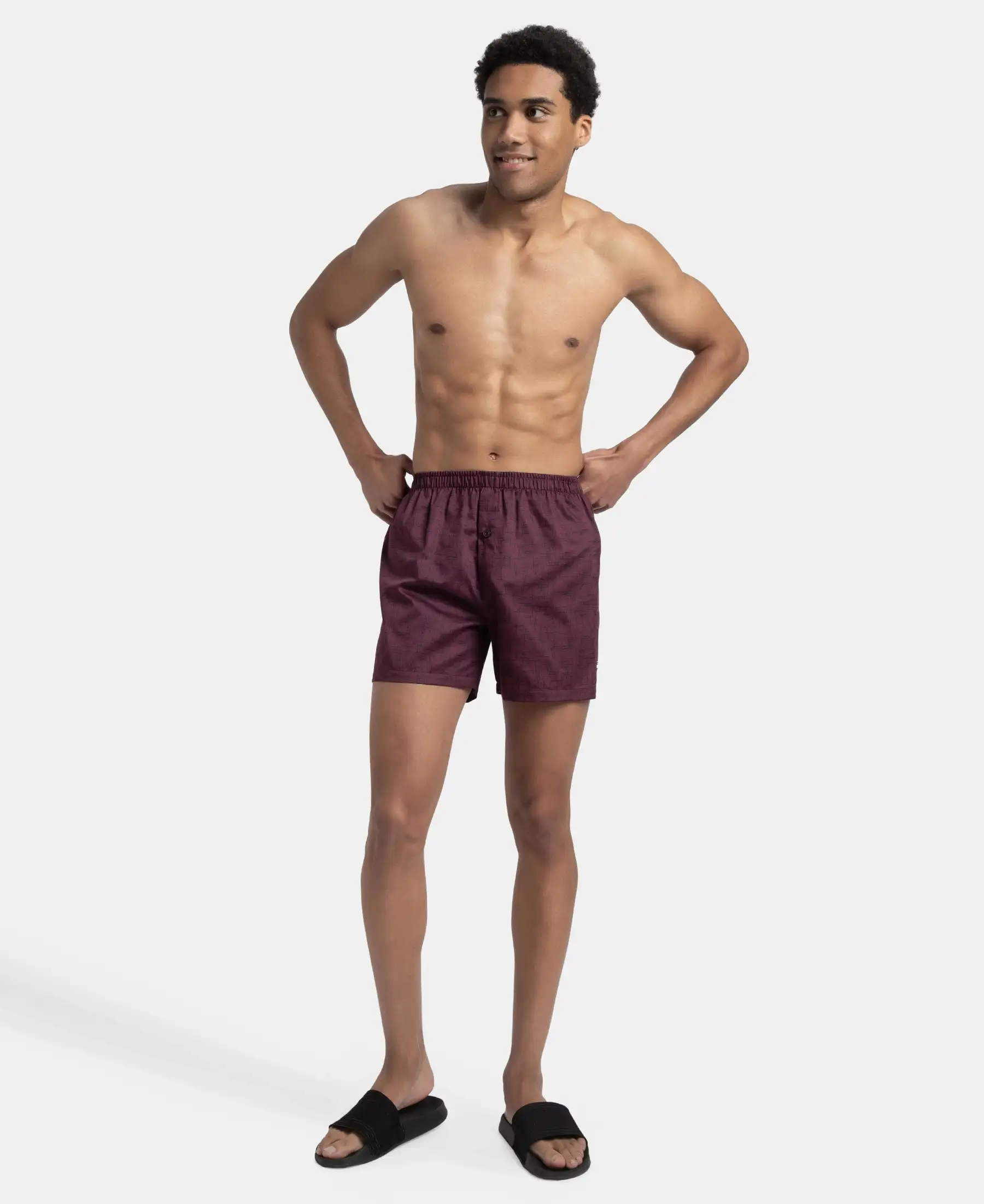 Super Combed Mercerized Cotton Woven Printed Inner Boxers with Ultrasoft and Durable Inner Waistband - Mauve Wine & Deep Slate (Pack of 2) - Image 10