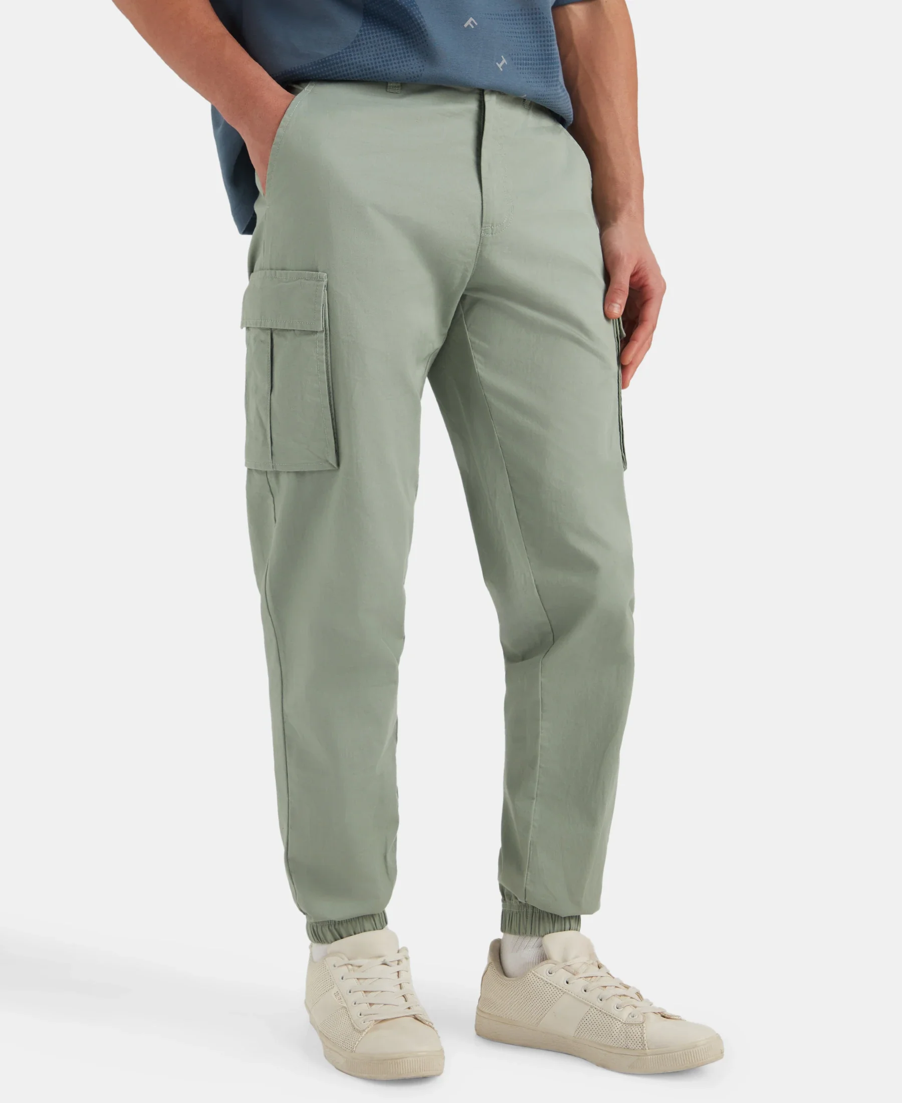 Super Combed Cotton Woven Regular Fit Cargo Jogger with Seven Pockets - Iceberg Green - Image 2