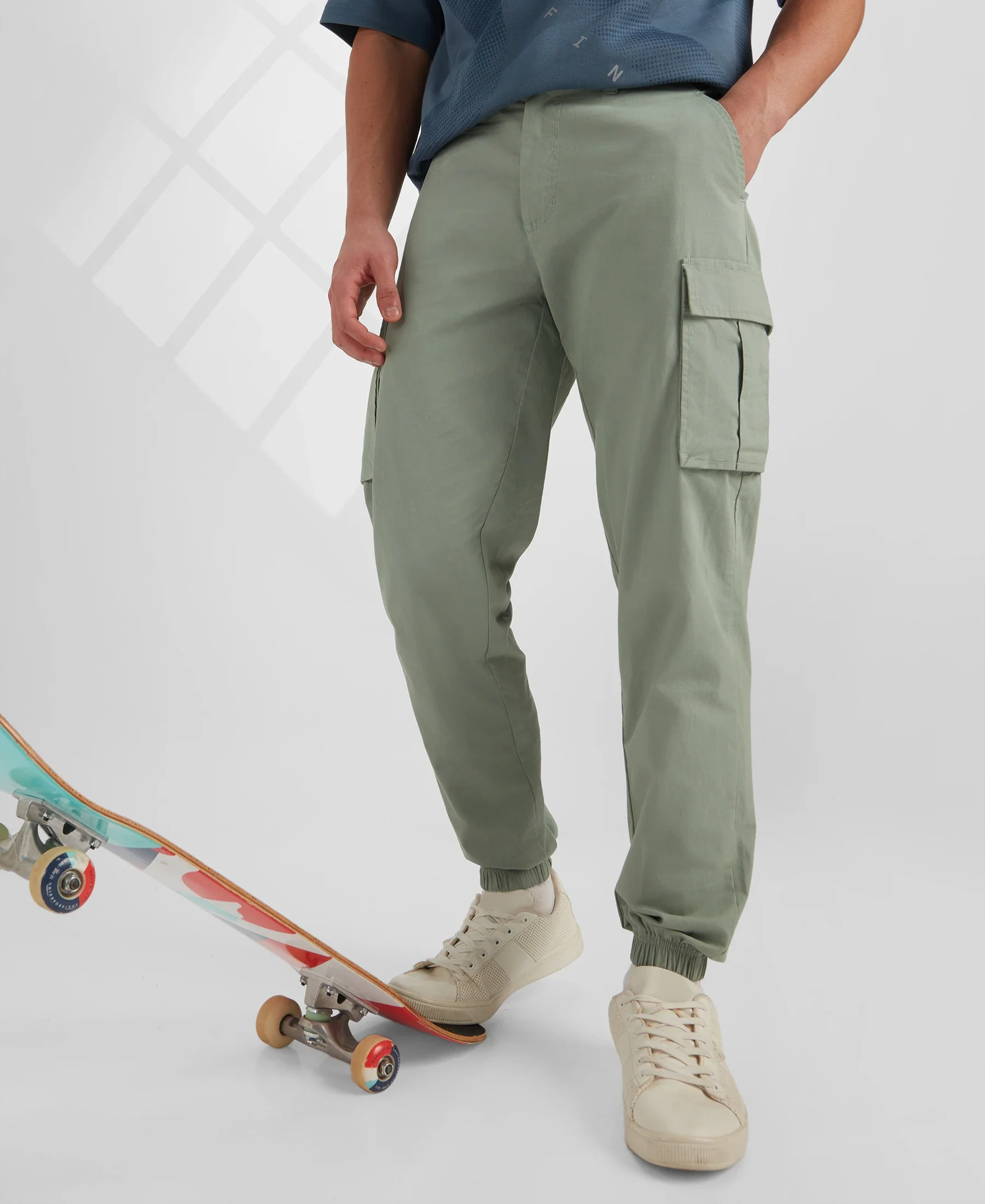 Super Combed Cotton Woven Regular Fit Cargo Jogger with Seven Pockets - Iceberg Green - Image 5