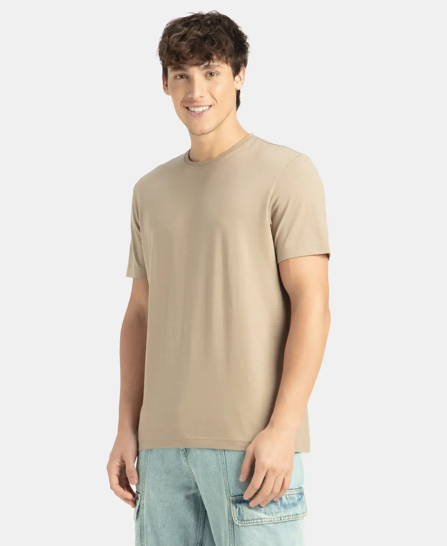 Super Combed Supima Cotton Round Neck Half Sleeve T-Shirt - Desert Taupe - Image 2