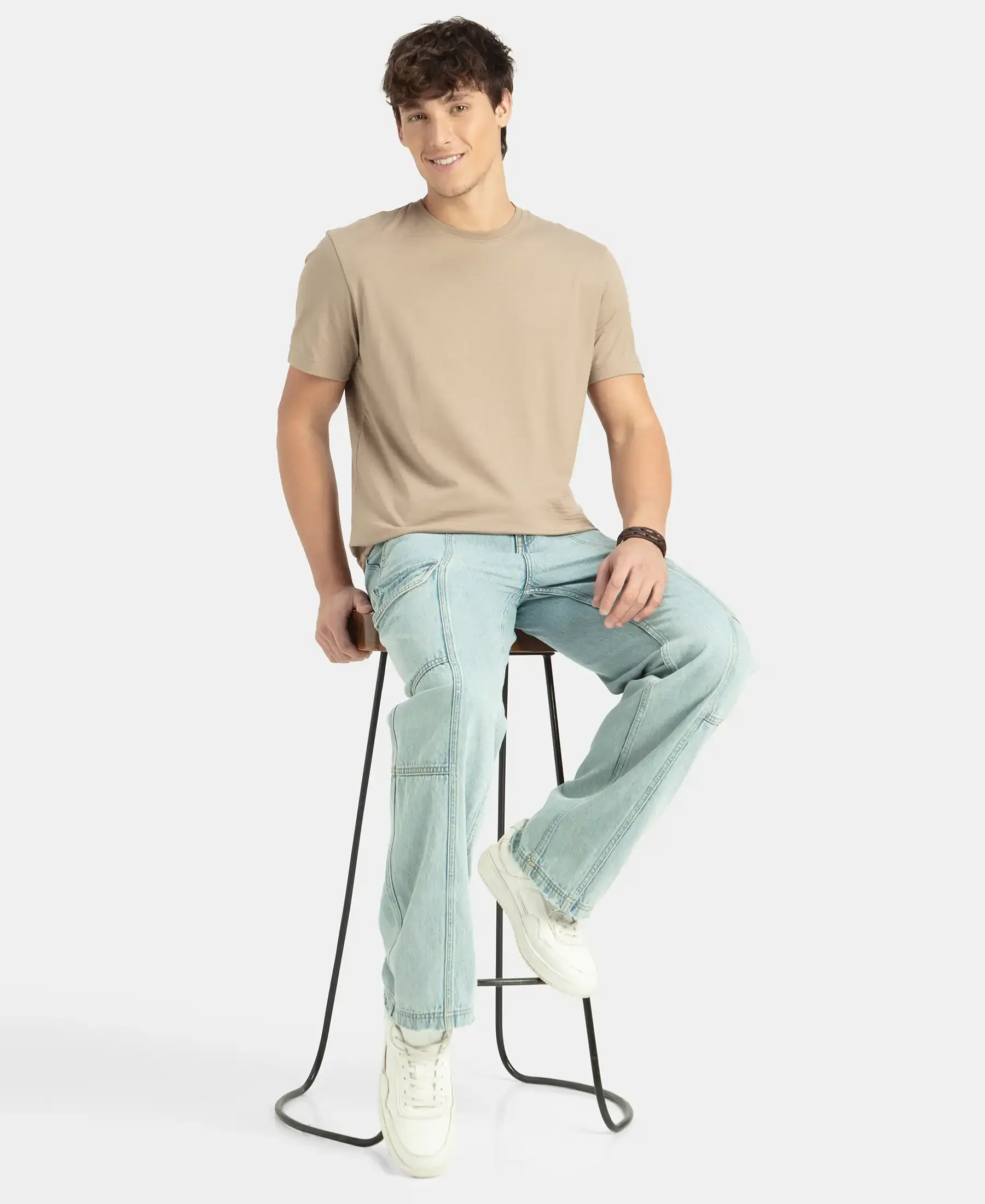 Super Combed Supima Cotton Round Neck Half Sleeve T-Shirt - Desert Taupe - Image 6