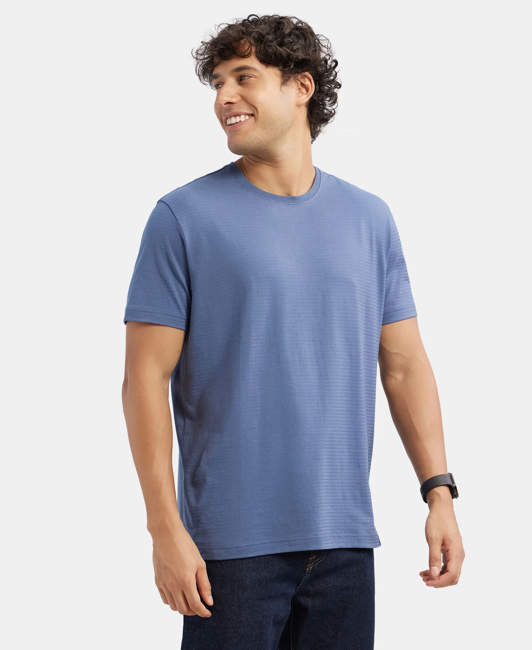 Super Combed Supima Cotton Round Neck Half Sleeve T-Shirt - Vintage Indigo - Image 2