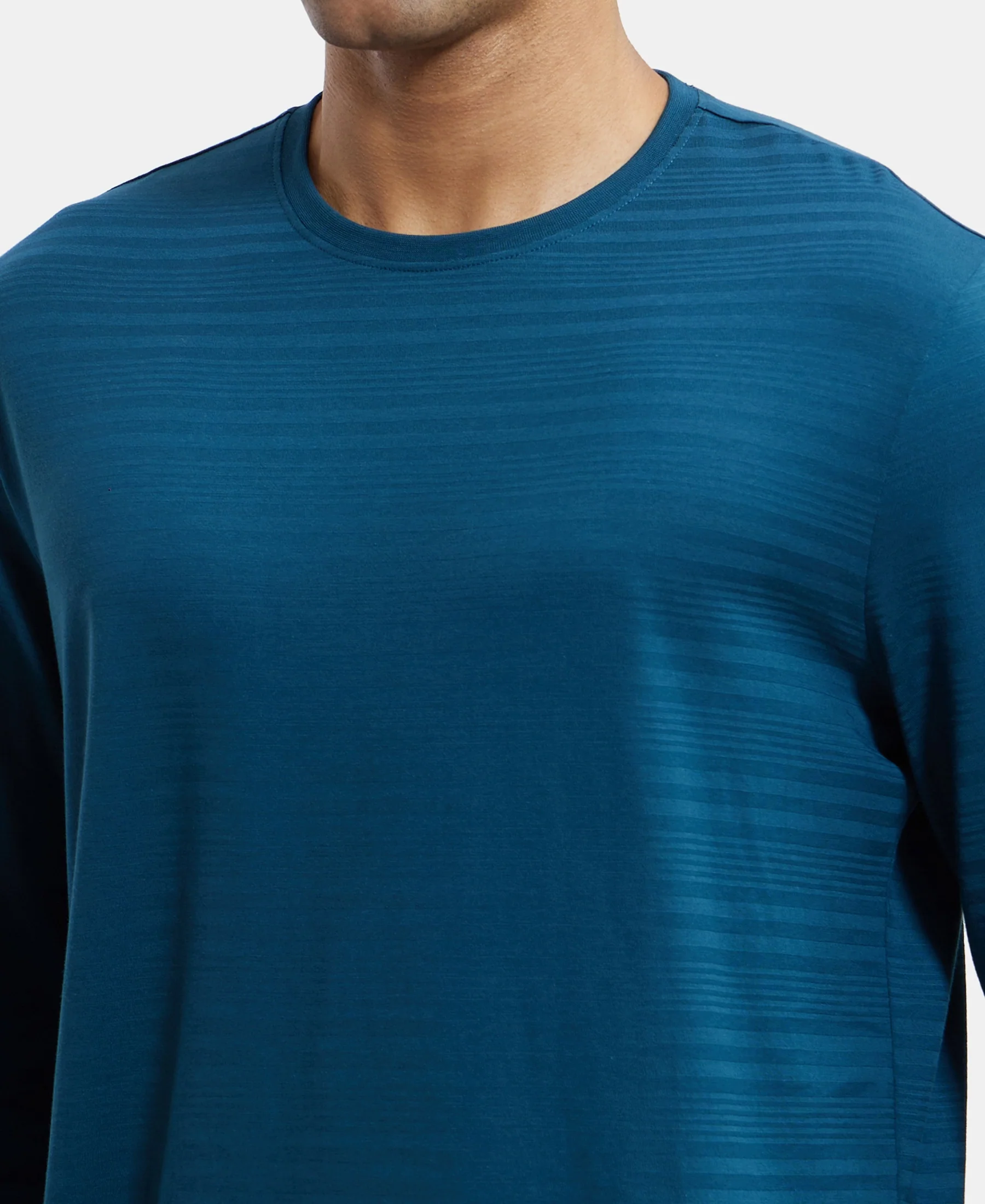 Super Combed Supima Cotton Solid Round Neck Full Sleeve T-Shirt - Reflecting Pond - Image 7