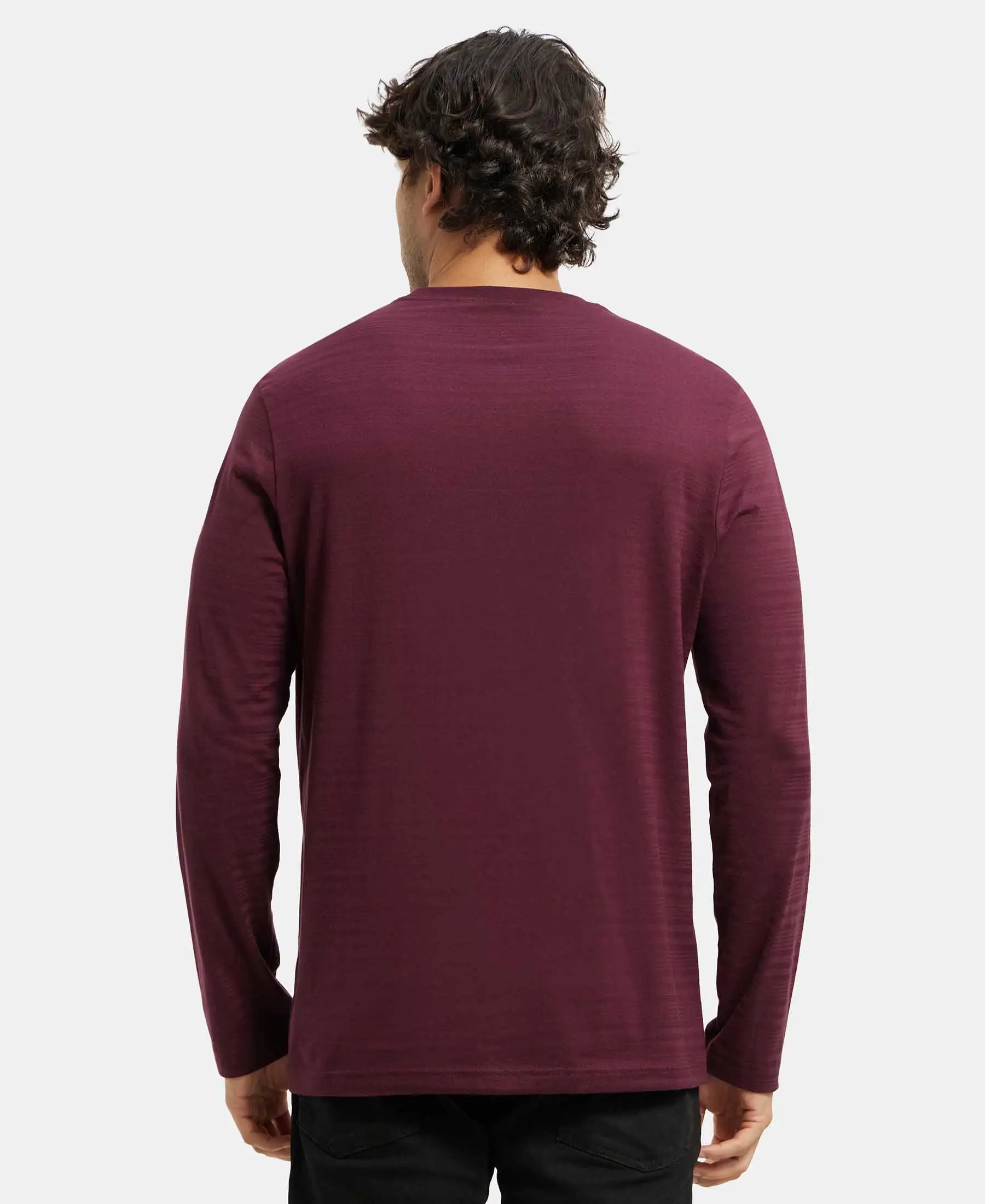 Super Combed Supima Cotton Solid Round Neck Full Sleeve T-Shirt - Wine Tasting - Image 3