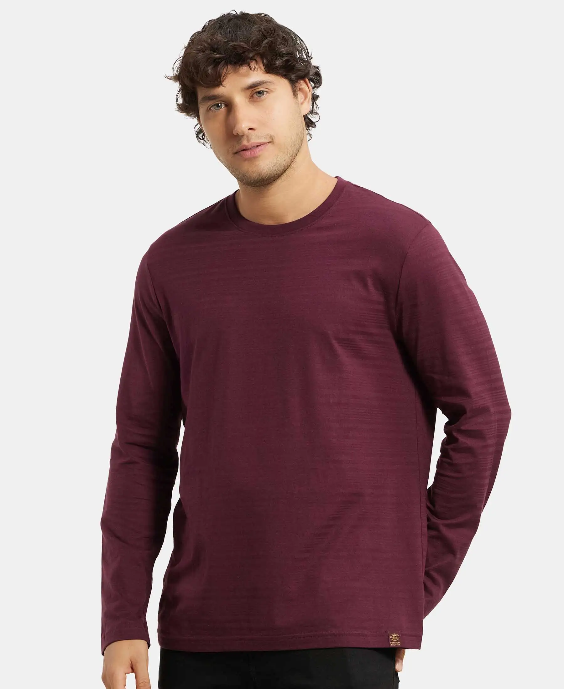 Super Combed Supima Cotton Solid Round Neck Full Sleeve T-Shirt - Wine Tasting - Image 5