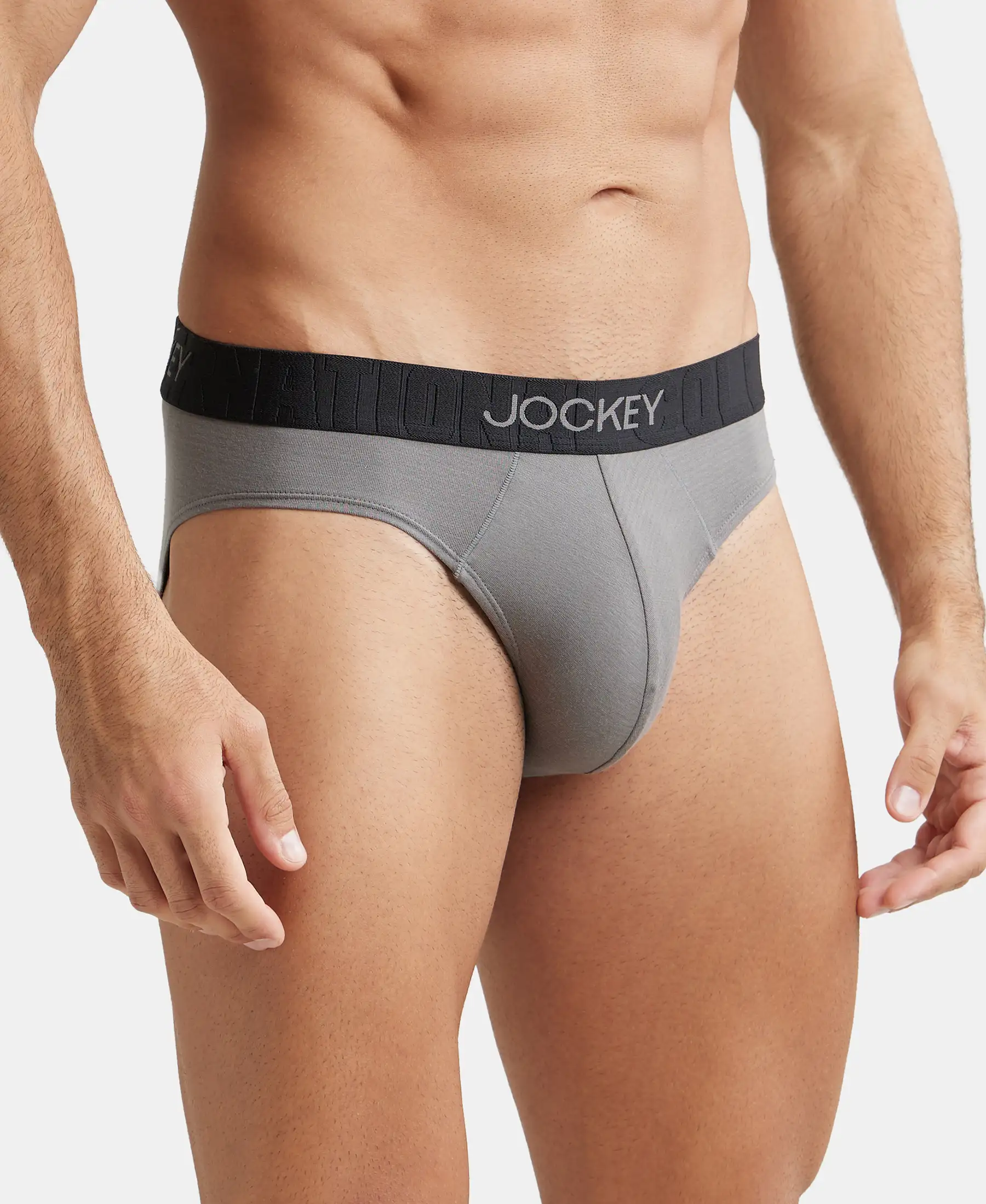 Supima Cotton Elastane Stretch Solid Brief with Ultrasoft Waistband - Gunmetal - Image 2