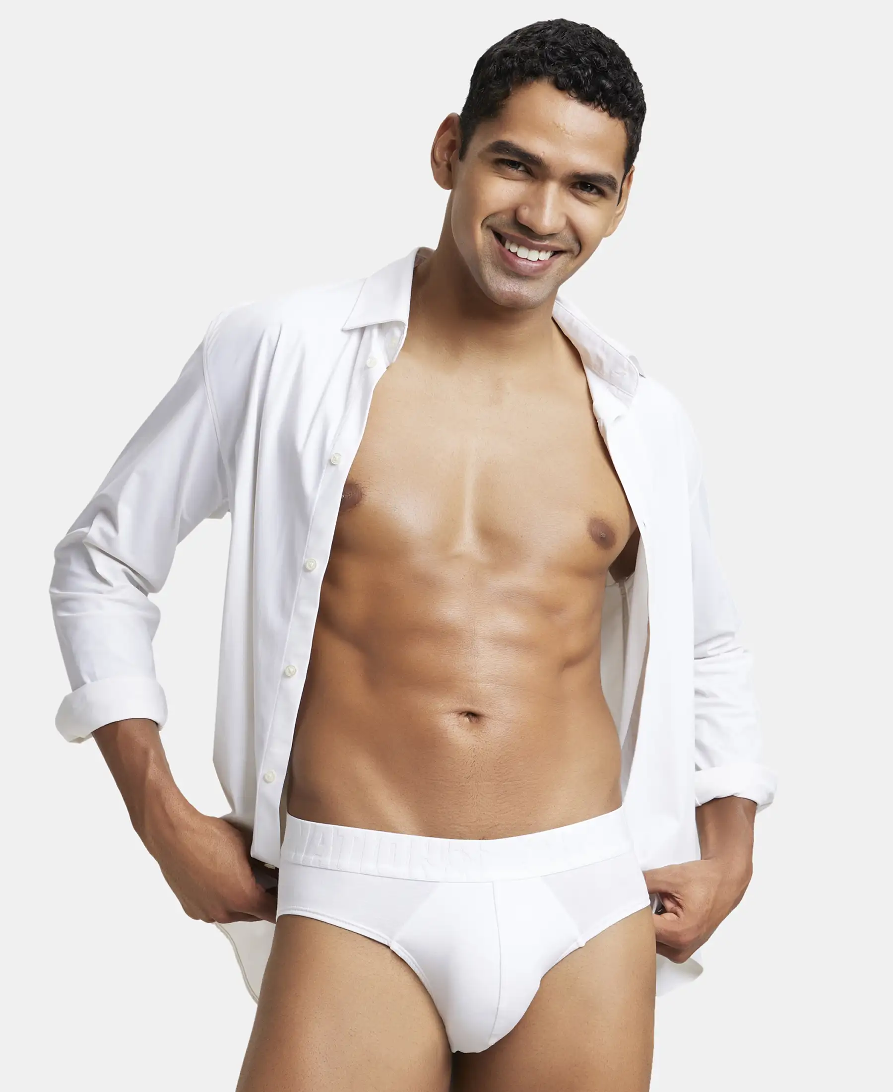 Supima Cotton Elastane Stretch Solid Brief with Ultrasoft Waistband - White - Image 5