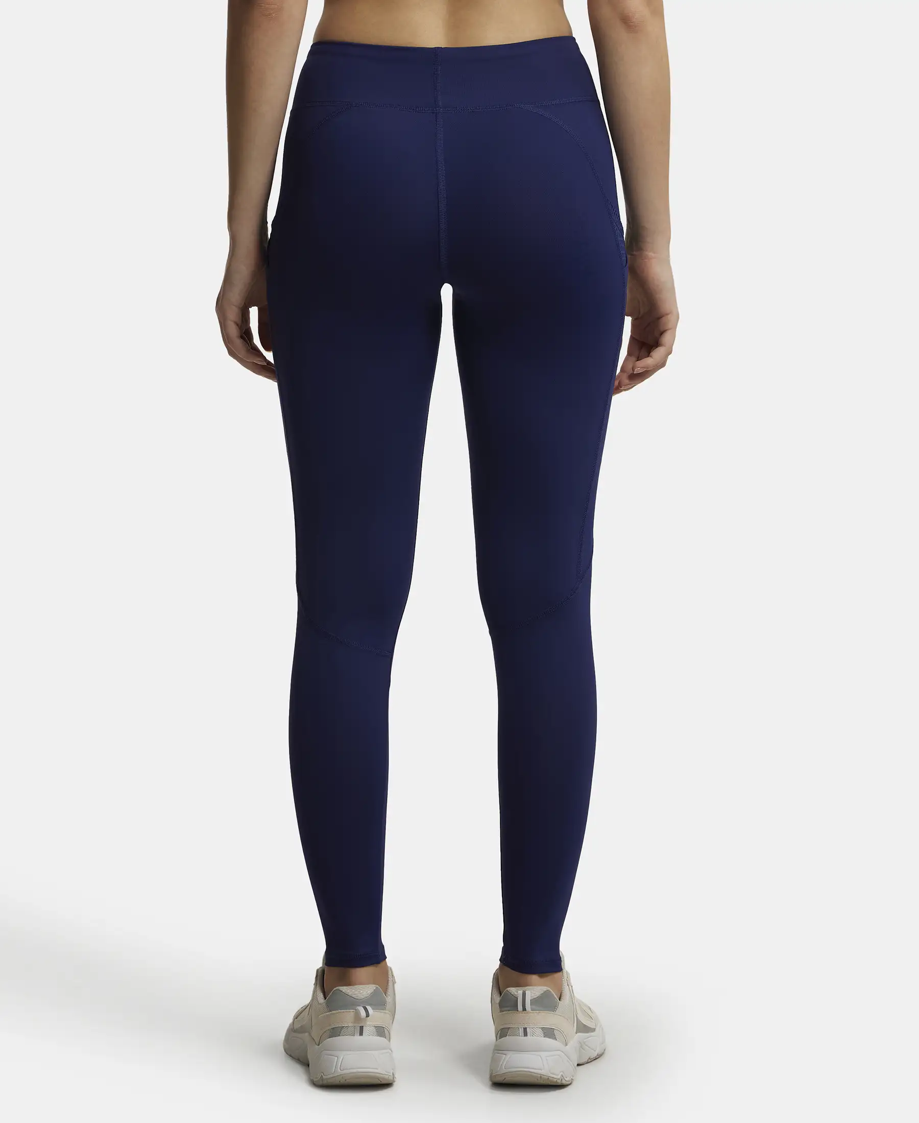 Tactel Microfiber Elastane Stretch Performance Leggings with Broadwaistband & Side Pockets - Midnight Sail - Image 3