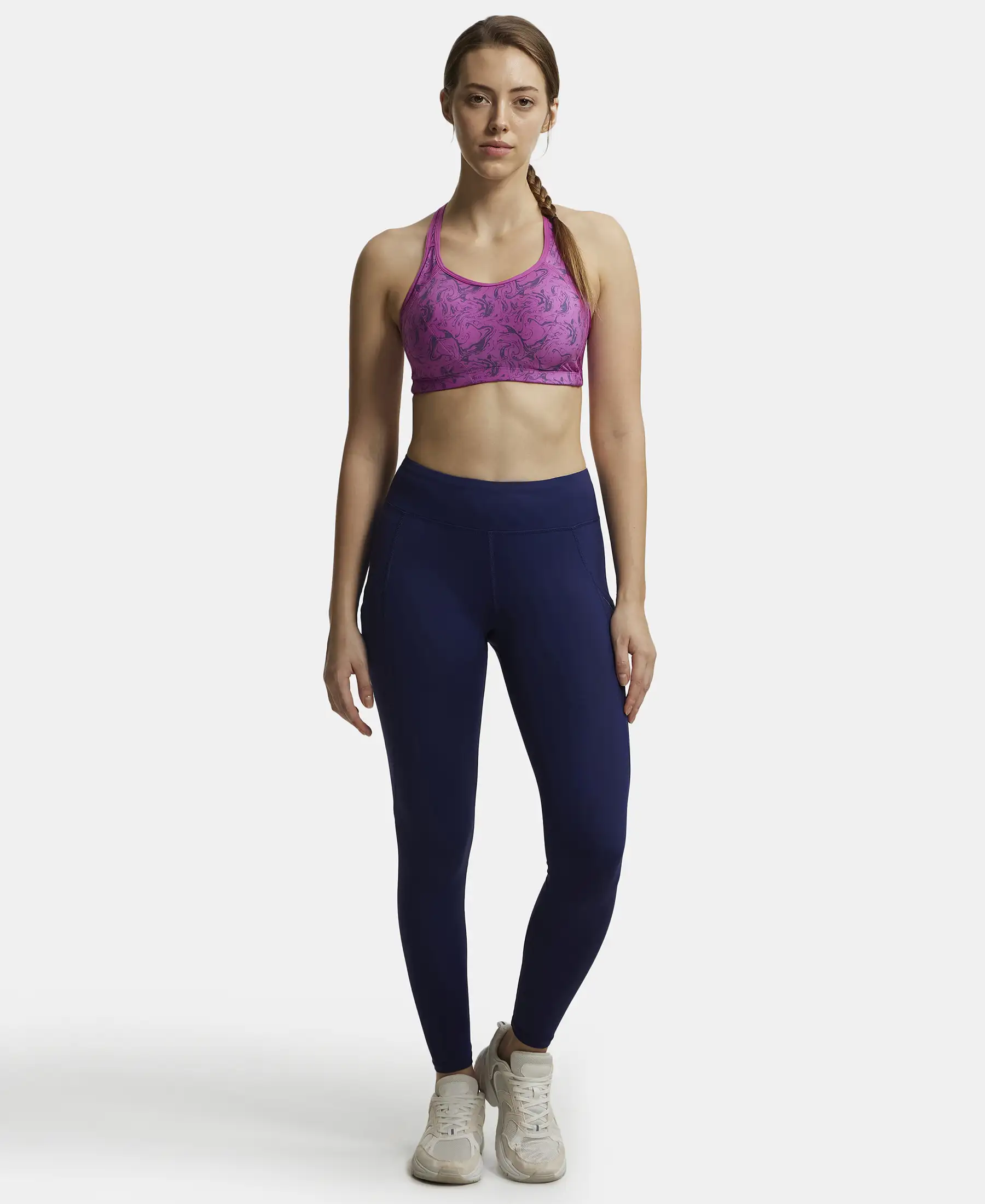 Tactel Microfiber Elastane Stretch Performance Leggings with Broadwaistband & Side Pockets - Midnight Sail - Image 4