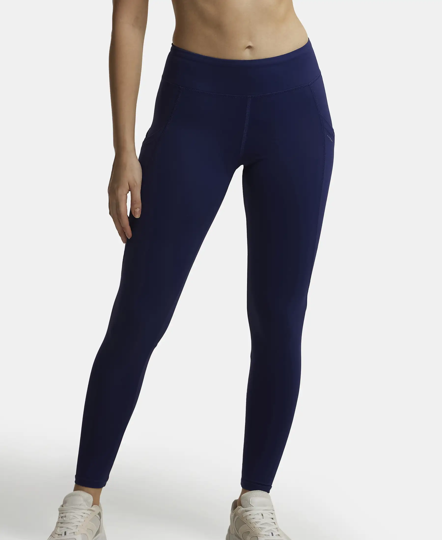 Tactel Microfiber Elastane Stretch Performance Leggings with Broadwaistband & Side Pockets - Midnight Sail - Image 5