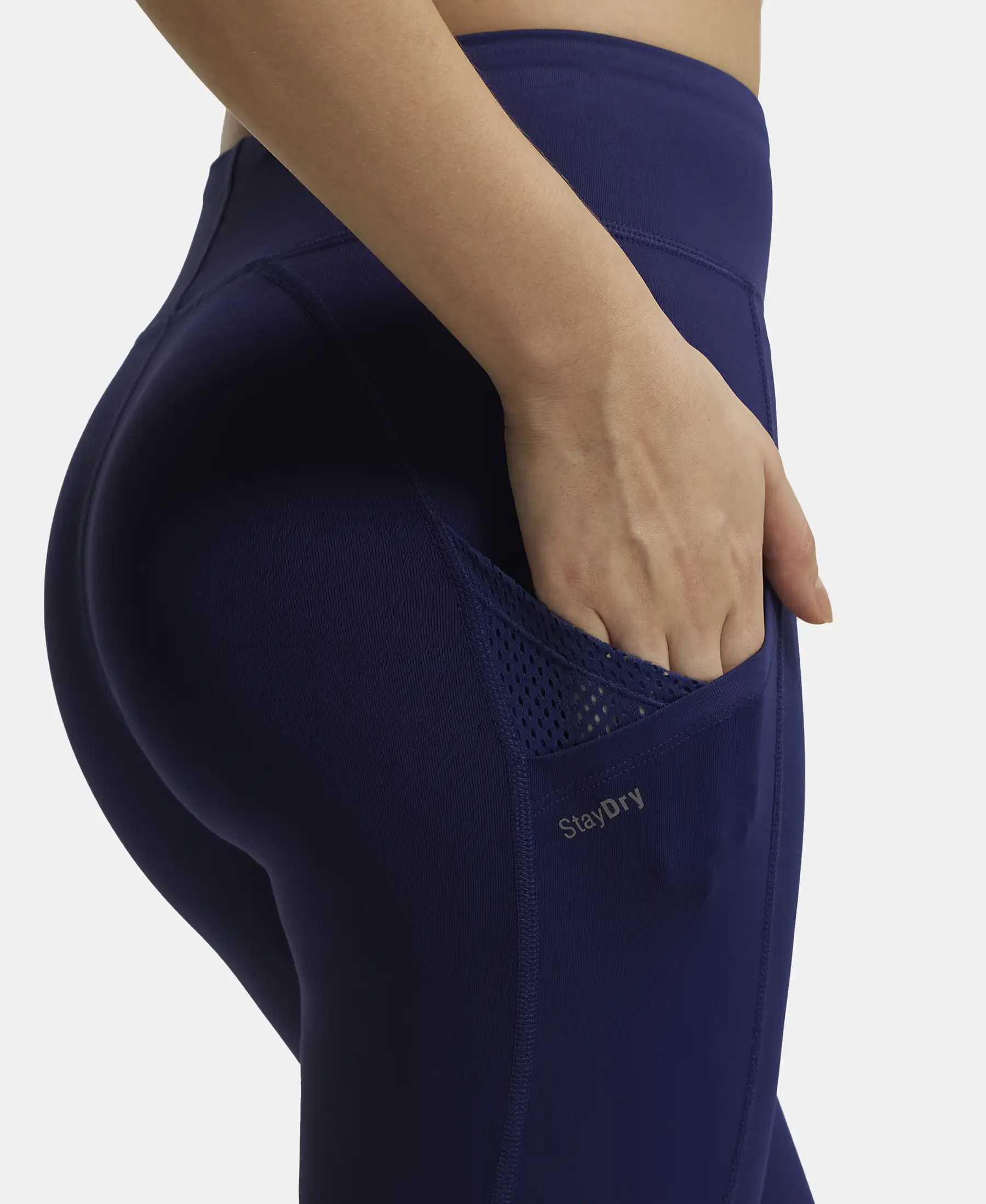 Tactel Microfiber Elastane Stretch Performance Leggings with Broadwaistband & Side Pockets - Midnight Sail - Image 8
