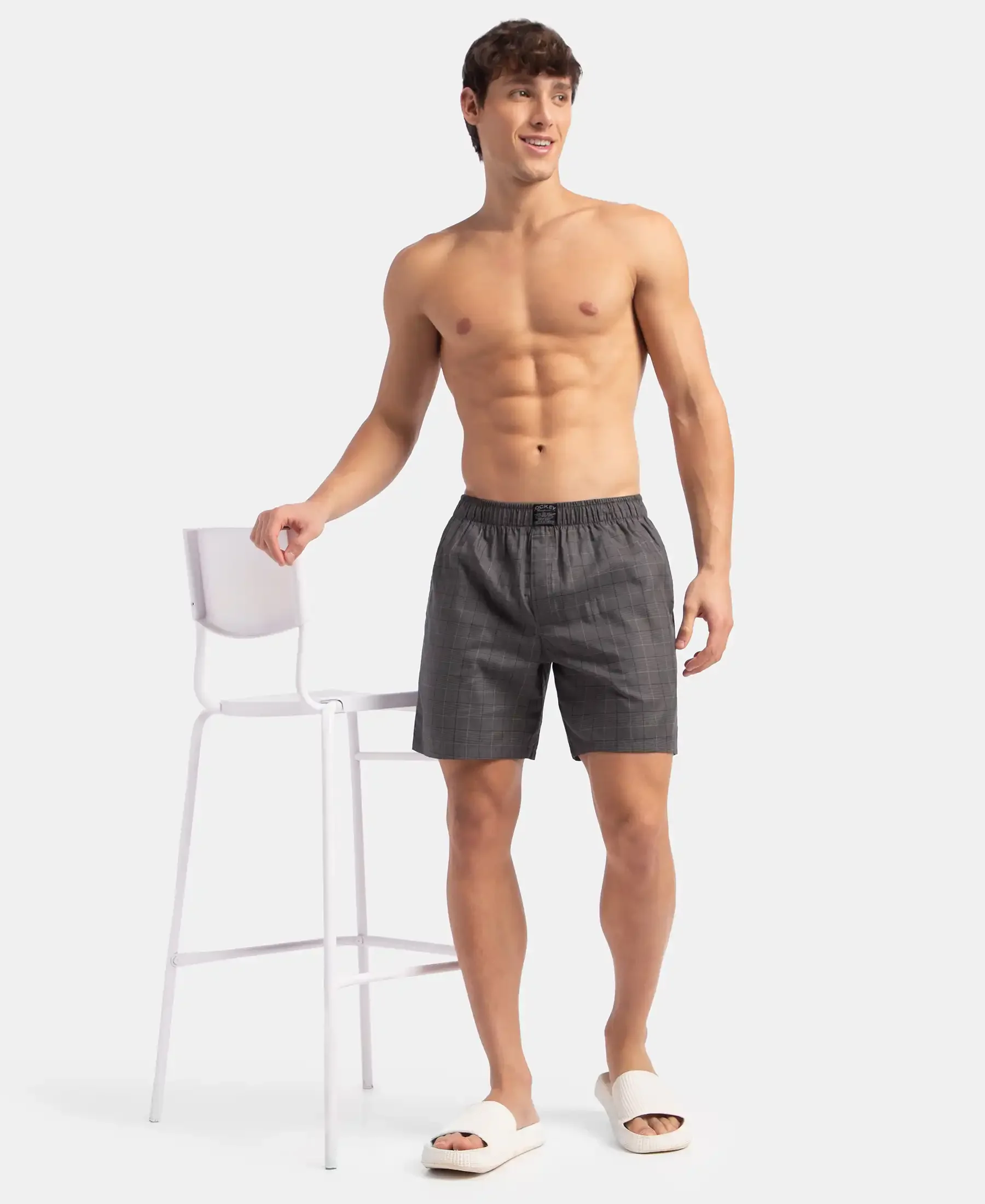 Tencel Lyocell Cotton Checkered Boxer Shorts with Side Pockets - Graphite - Image 6