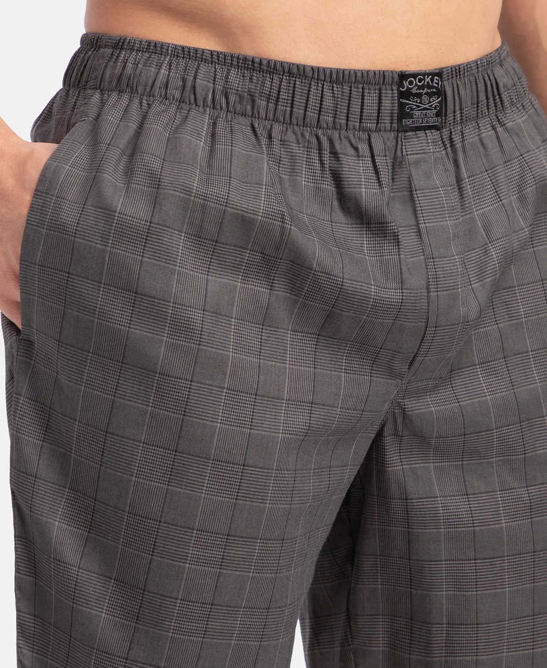 Tencel Lyocell Cotton Checkered Boxer Shorts with Side Pockets - Graphite - Image 7