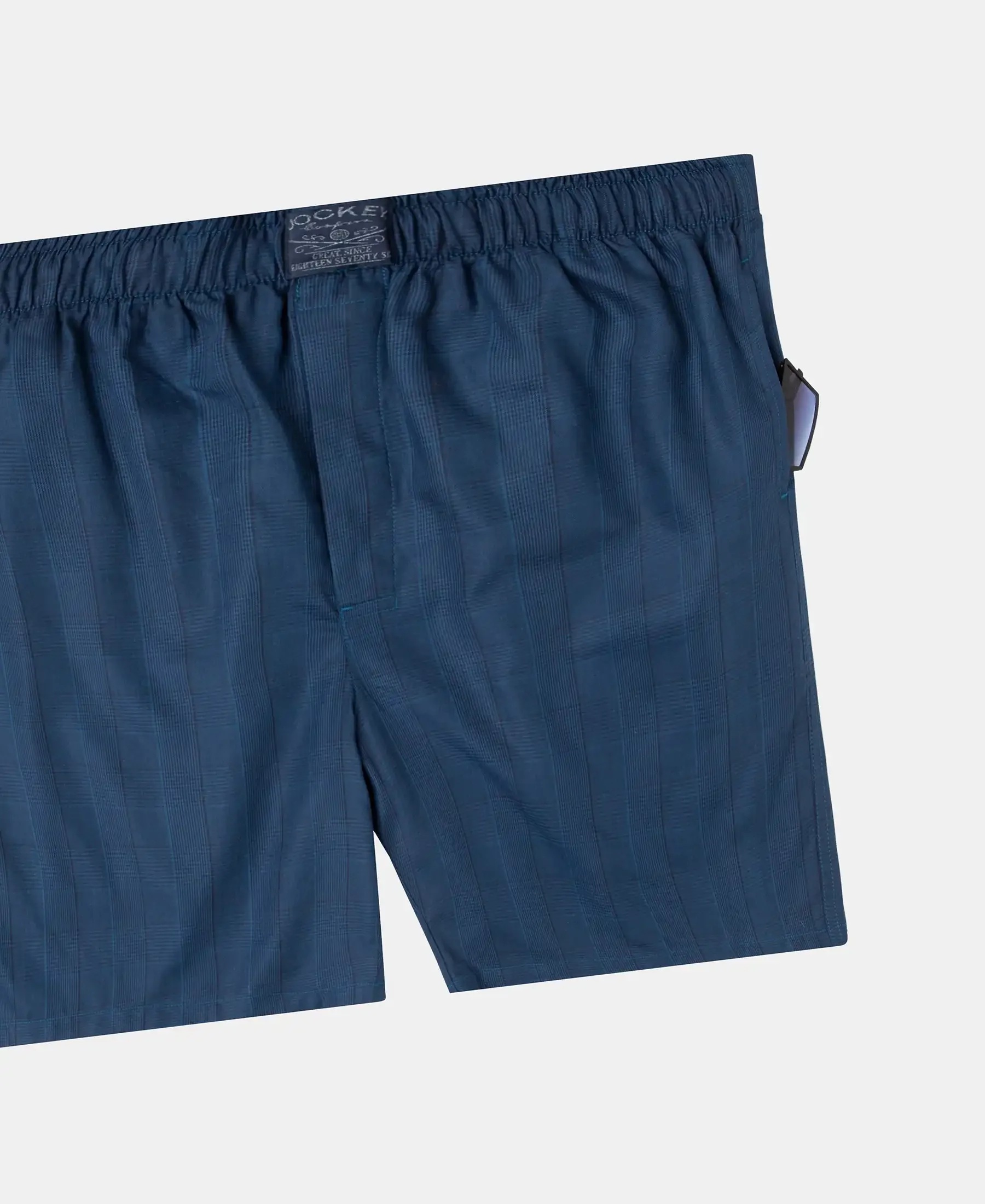Tencel Lyocell Cotton Checkered Boxer Shorts with Side Pockets - Poseidon - Image 8