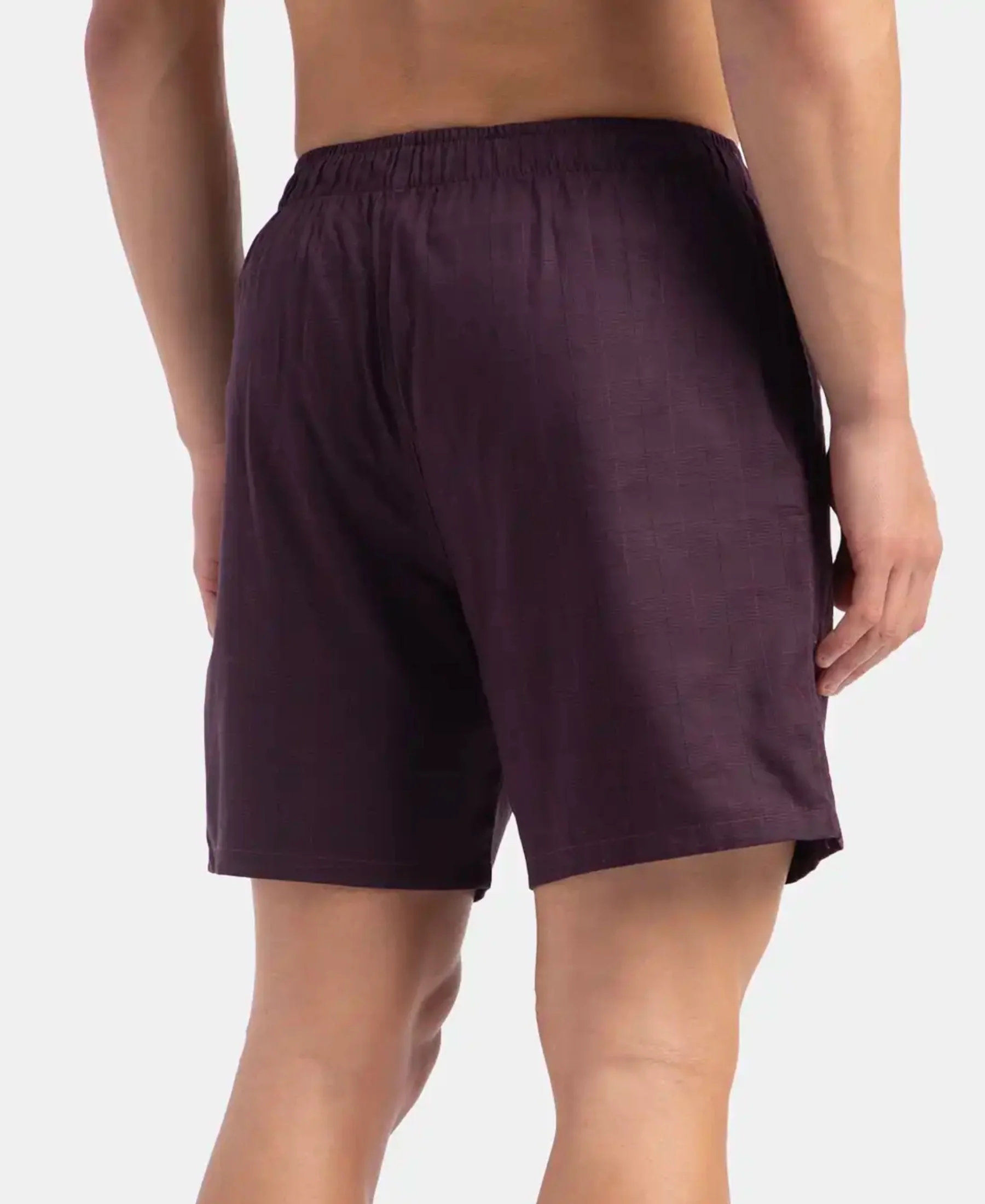 Tencel Lyocell Cotton Checkered Boxer Shorts with Side Pockets - Potent Purple - Image 3