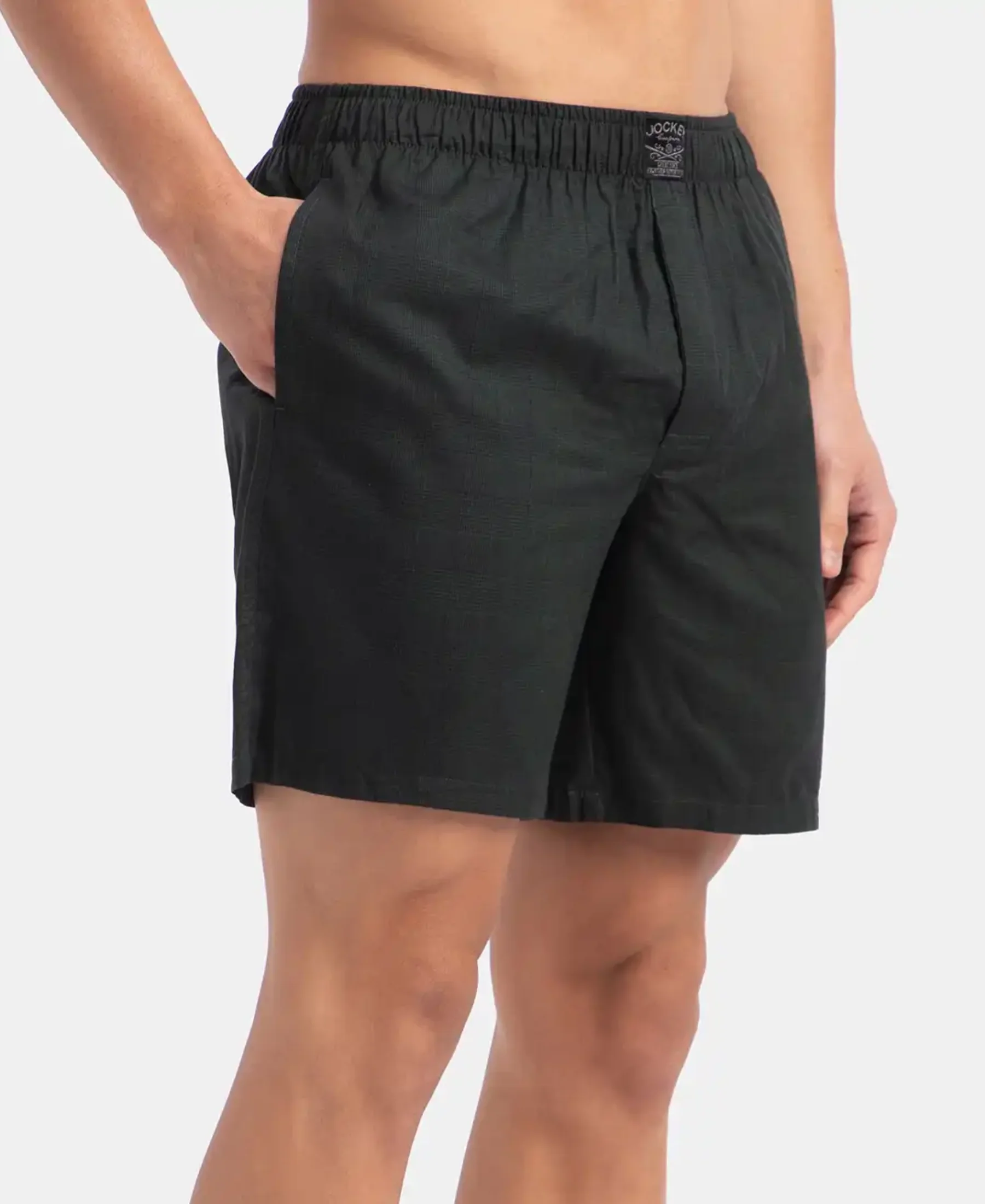 Tencel Lyocell Cotton Checkered Boxer Shorts with Side Pockets - Scarab - Image 2