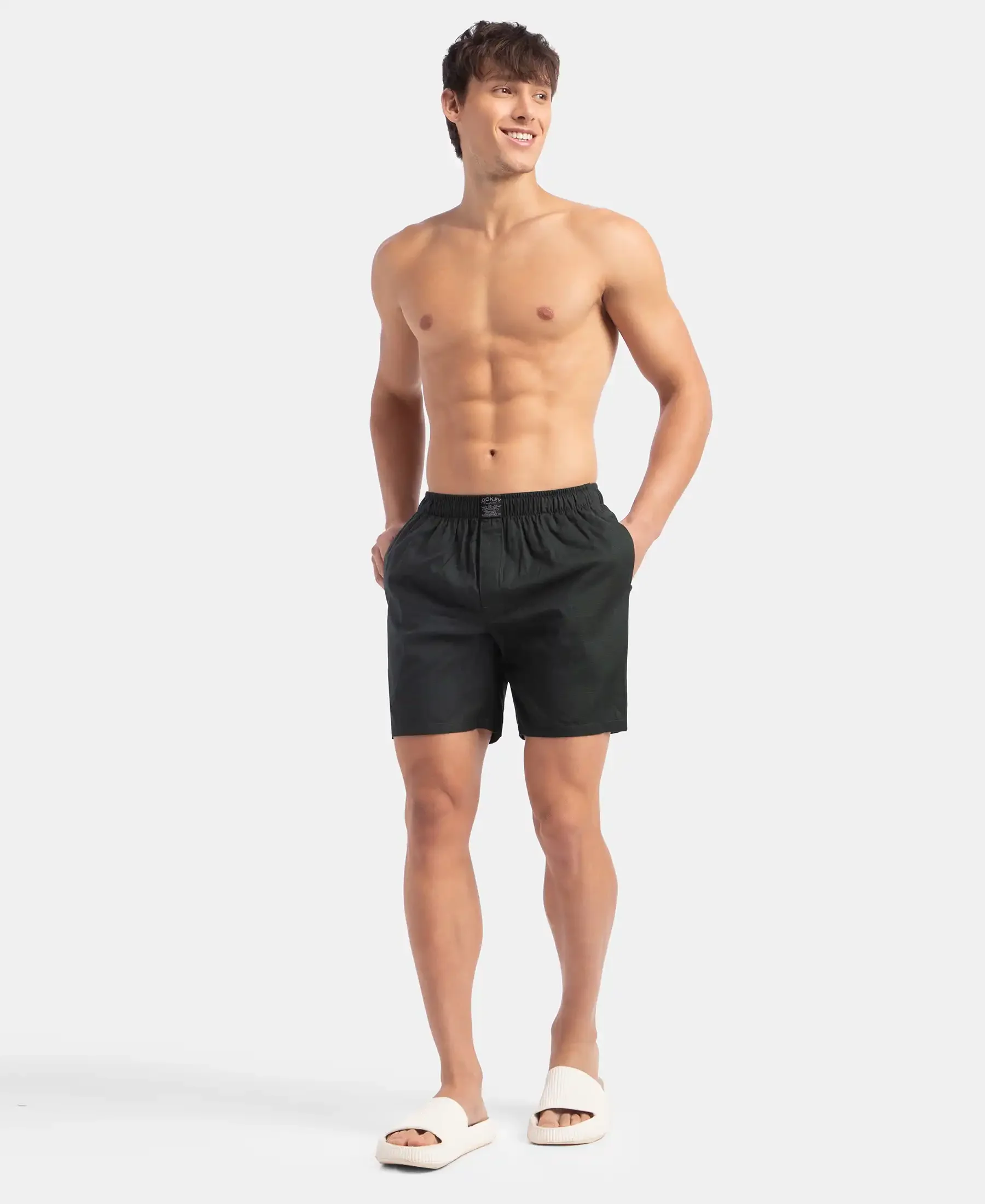 Tencel Lyocell Cotton Checkered Boxer Shorts with Side Pockets - Scarab - Image 4
