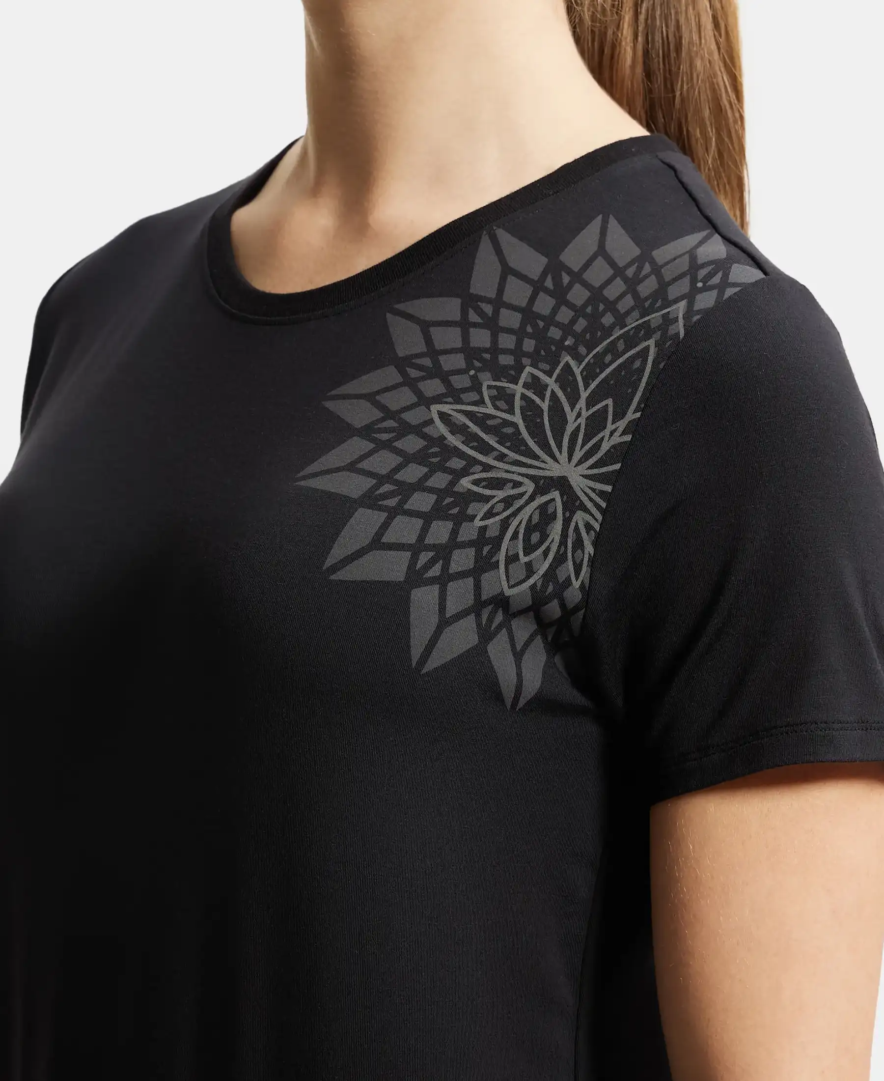 Tencel Lyocell Elastane Stretch Relaxed Fit Graphic Printed Half Sleeve T-Shirt - Black - Image 7