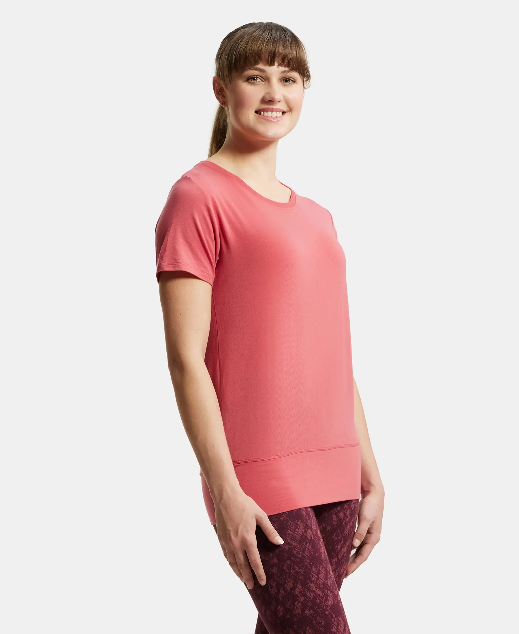 Tencel Lyocell Elastane Stretch Relaxed Fit Graphic Printed Half Sleeve T-Shirt - Garnet Rose - Image 2