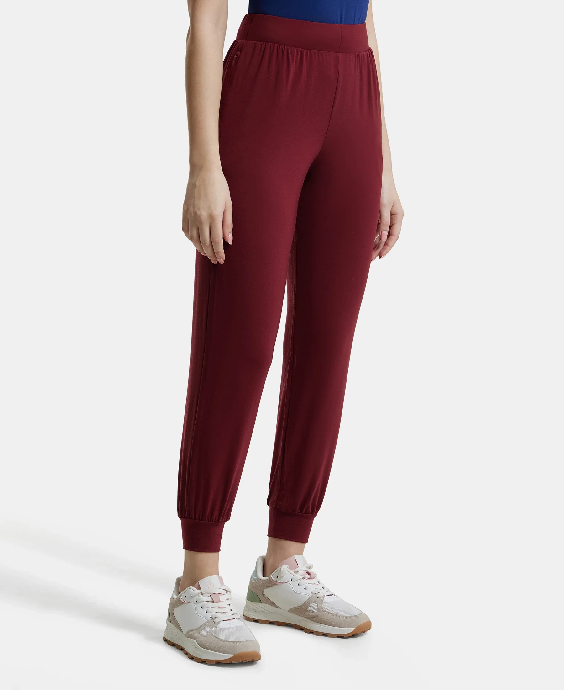 Tencel Lyocell Elastane Stretch Relaxed Fit Yoga Pants - Cabernet - Image 2