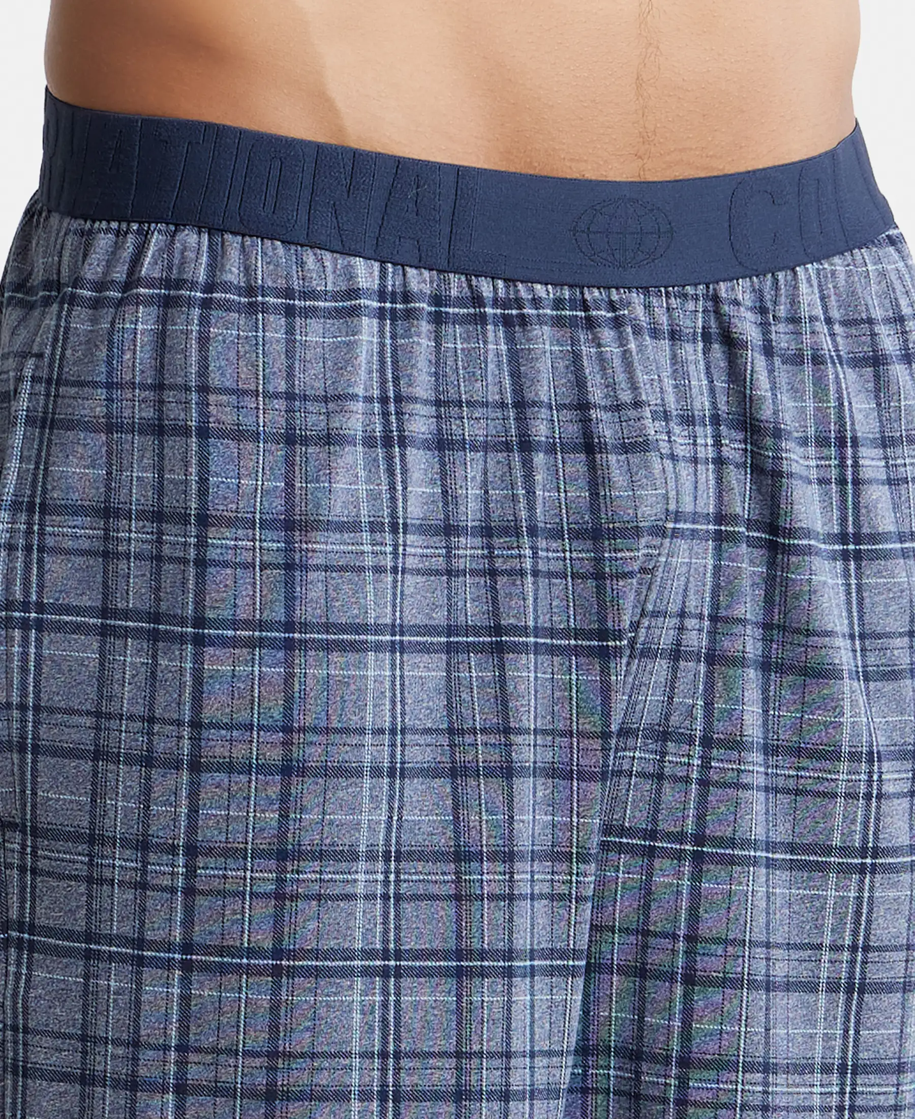 Tencel Micro Modal Cotton Elastane Stretch Regular Fit Checkered Sleep Shorts with Side Pockets - Mid Blue Print1 - Image 6
