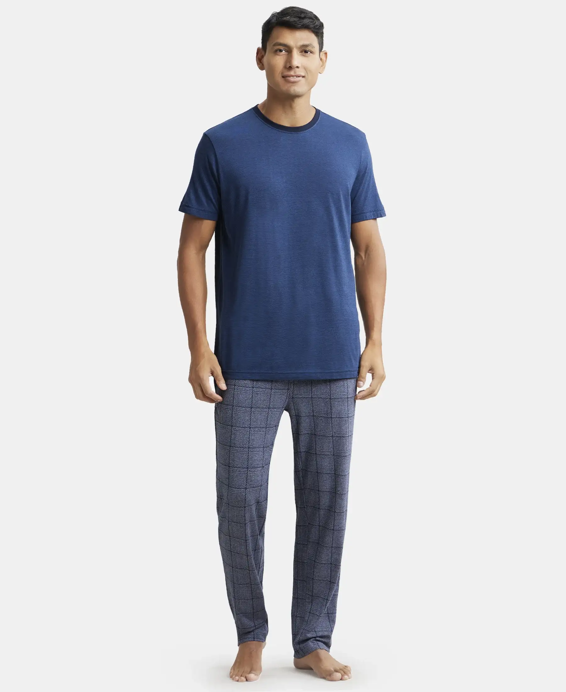 Tencel Micro Modal Cotton Elastane Stretch Regular Fit Pyjama with Side Pockets - Mid Blue - Image 4