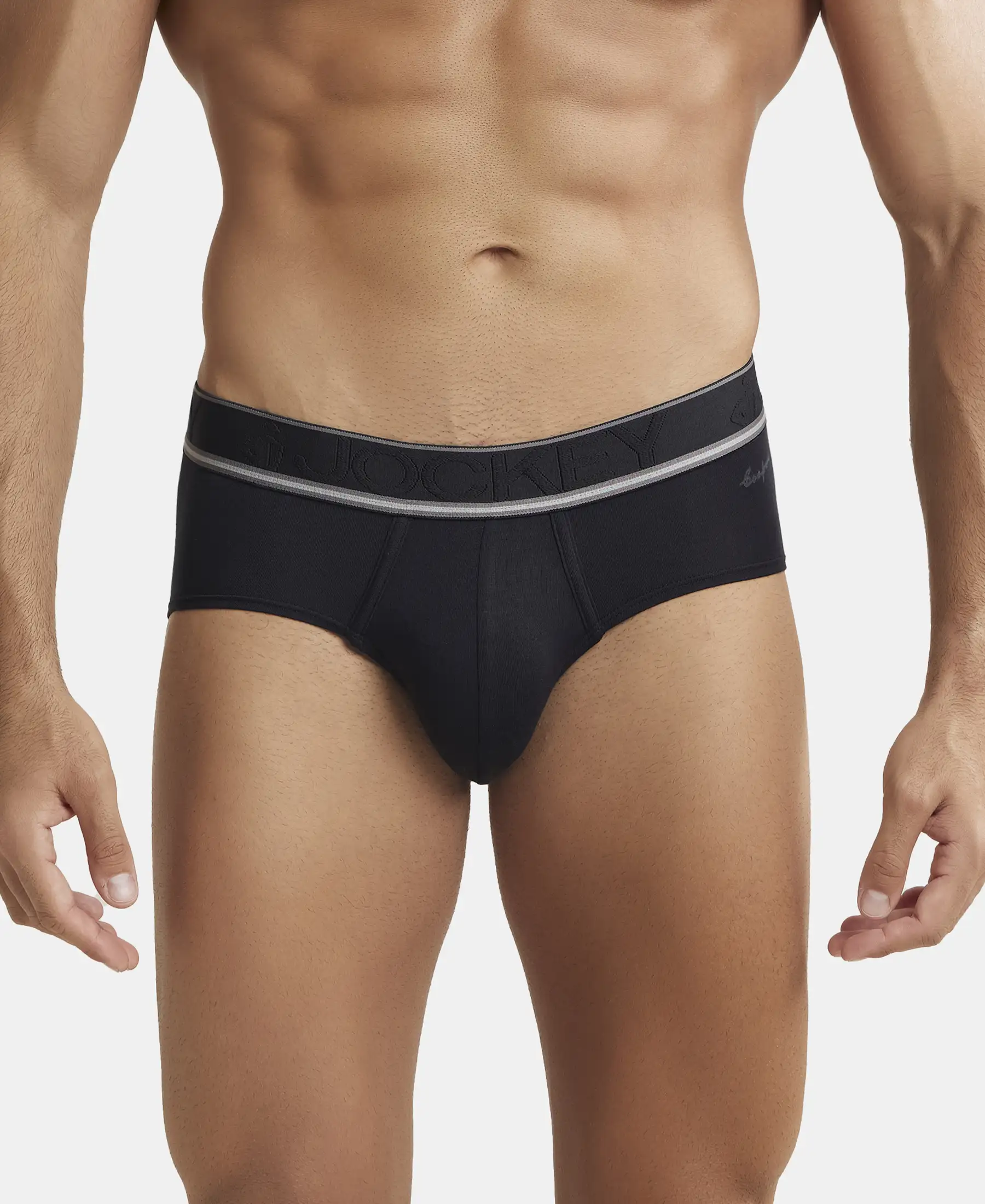 Tencel Micro Modal Elastane Stretch Solid Brief with StayFresh Properties - Black