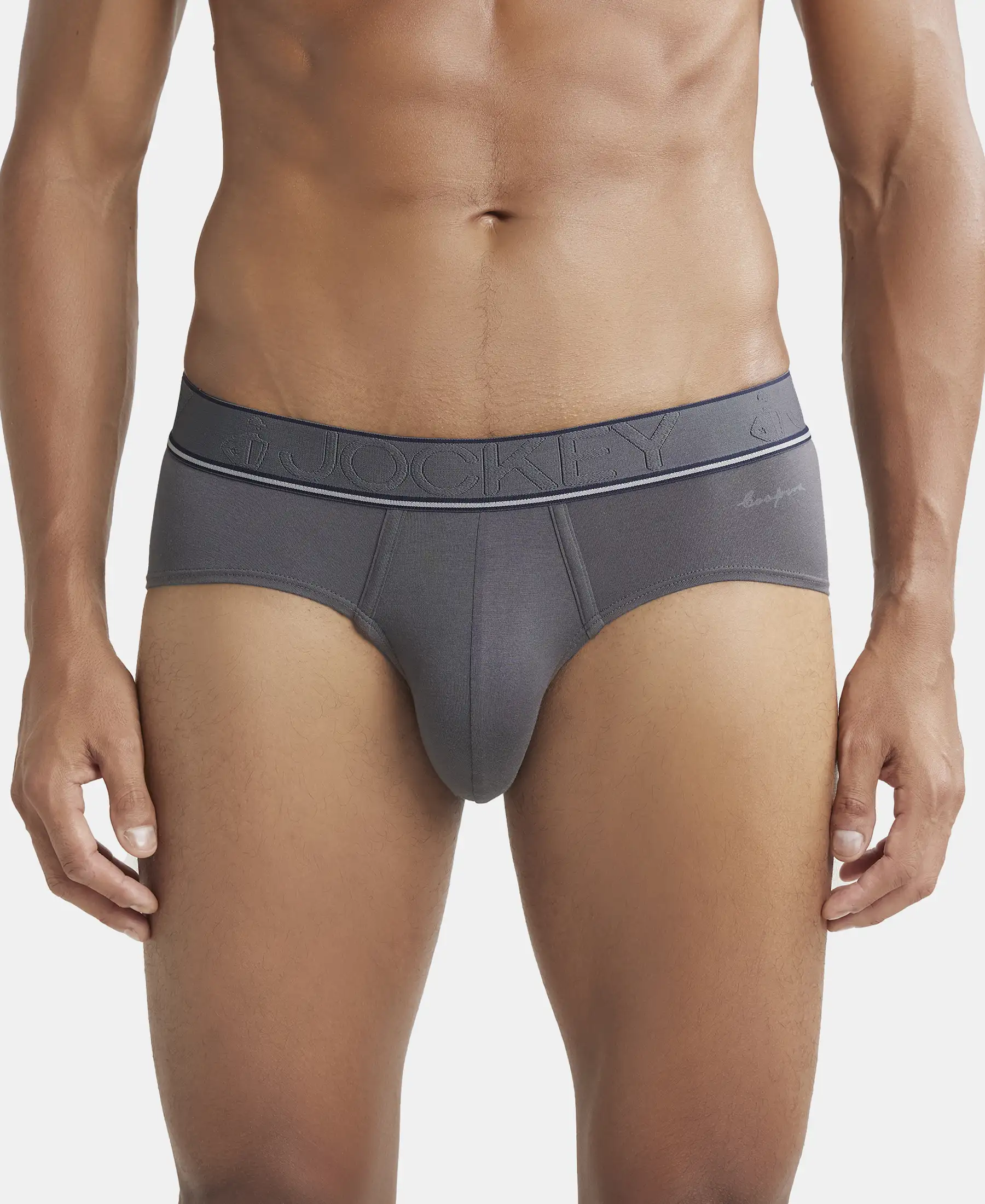 Tencel Micro Modal Elastane Stretch Solid Brief with StayFresh Properties - Gunmetal