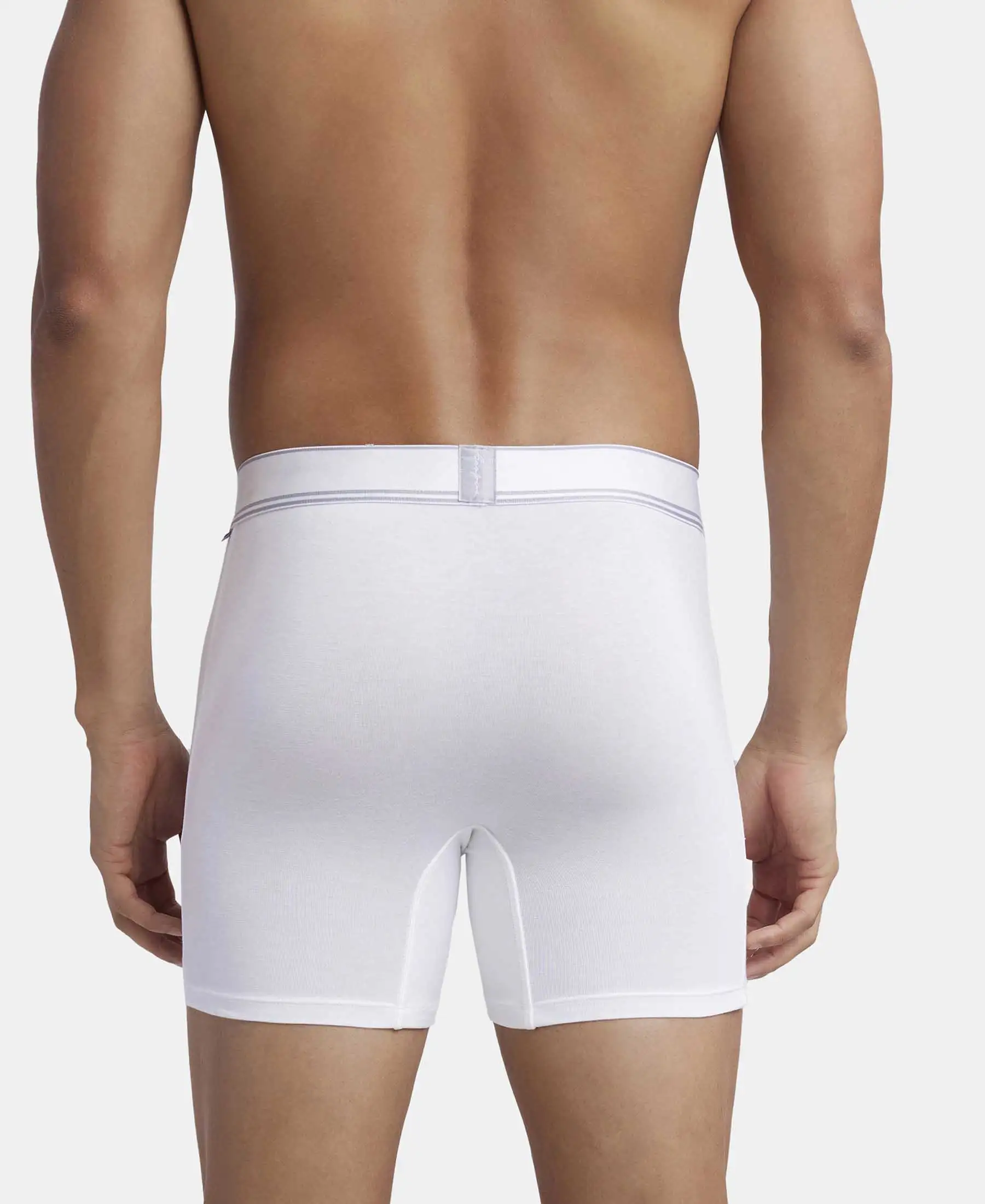 Tencel Micro Modal Elastane Stretch Solid Boxer Brief with Natural StayFresh Properties - White - Image 3