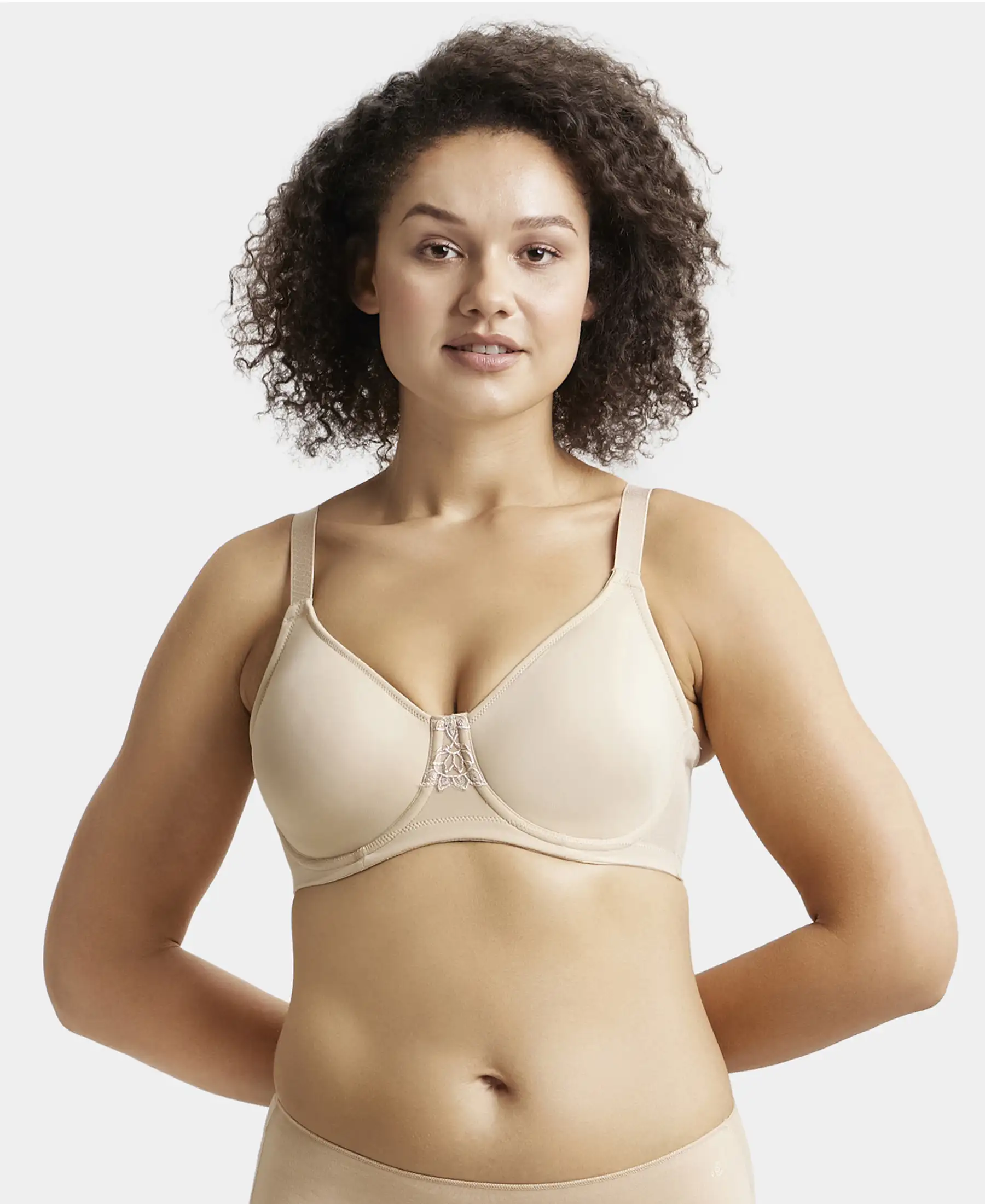Under-Wired Non-Padded Soft Touch Microfiber Elastane Stretch Full Coverage Minimizer Bra with Broad Wings - Light Skin