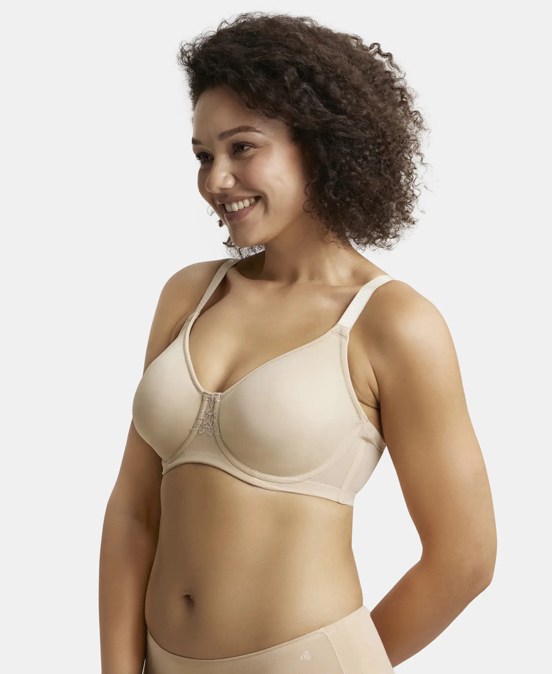Under-Wired Non-Padded Soft Touch Microfiber Elastane Stretch Full Coverage Minimizer Bra with Broad Wings - Light Skin - Image 2