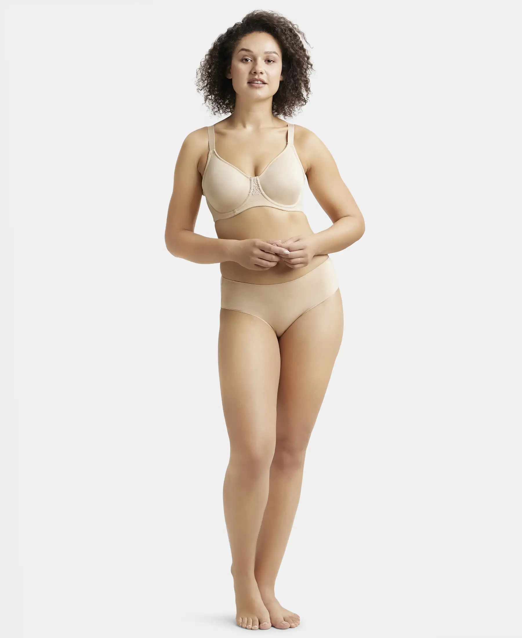Under-Wired Non-Padded Soft Touch Microfiber Elastane Stretch Full Coverage Minimizer Bra with Broad Wings - Light Skin - Image 4