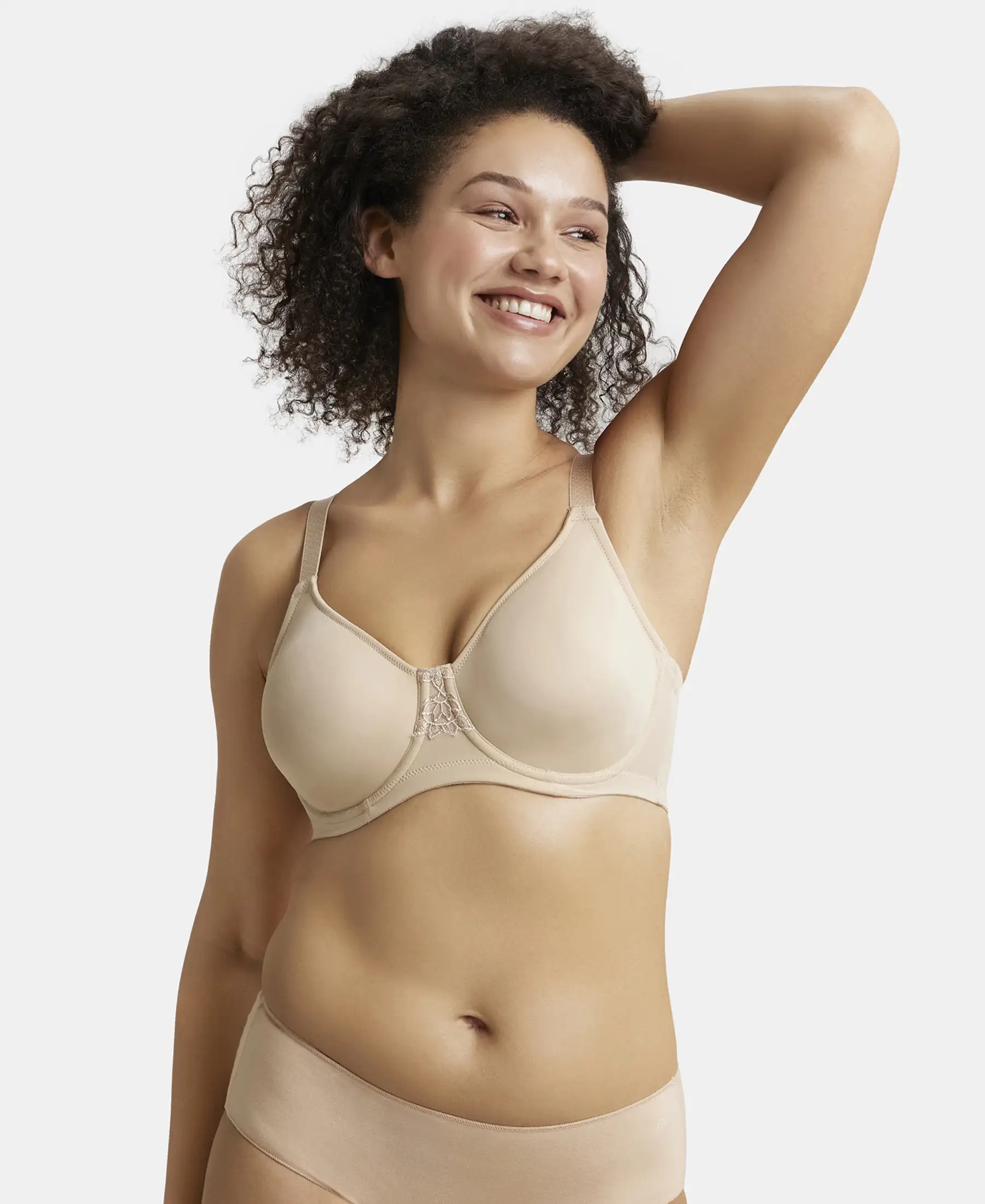 Under-Wired Non-Padded Soft Touch Microfiber Elastane Stretch Full Coverage Minimizer Bra with Broad Wings - Light Skin - Image 5