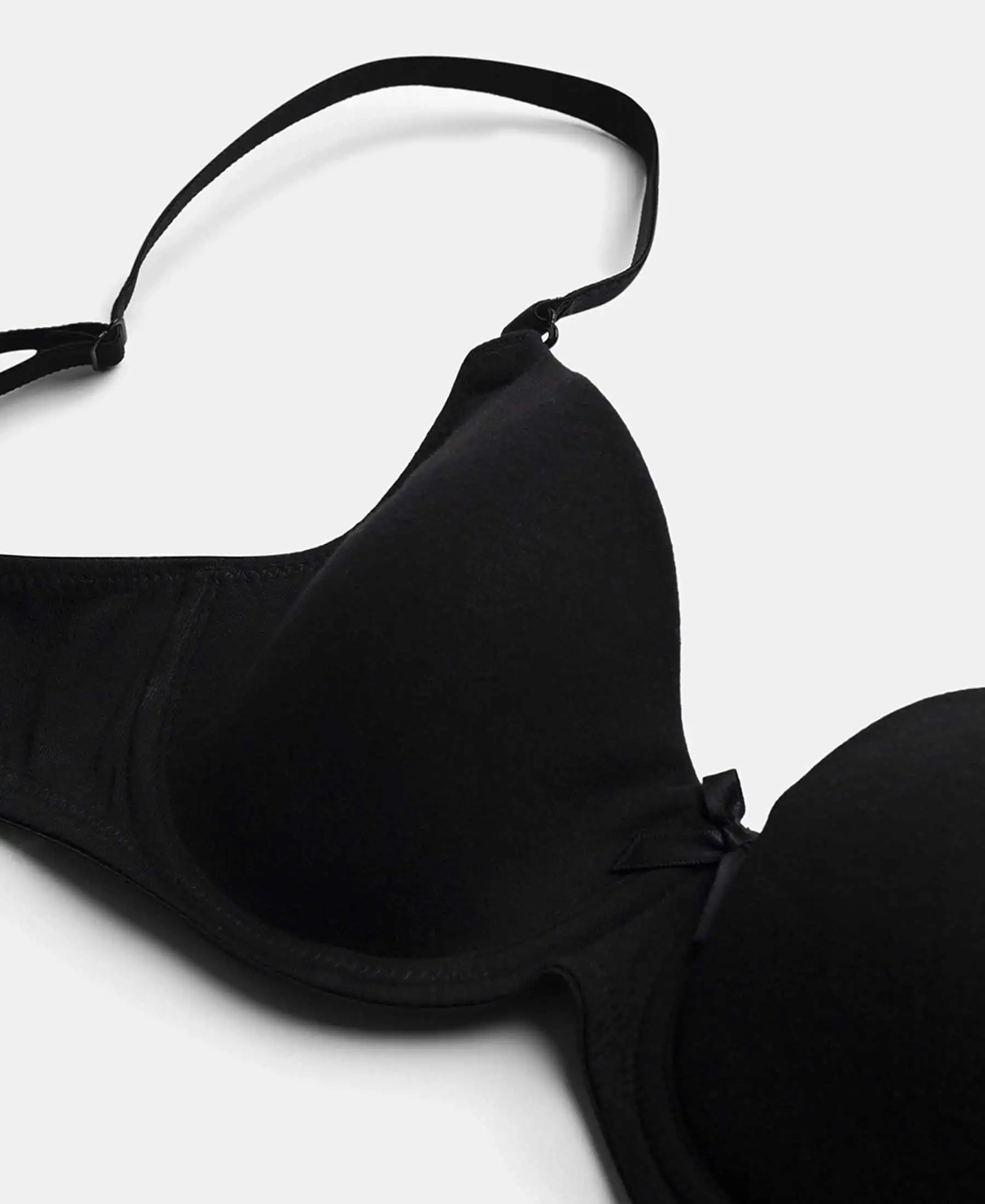 Under-Wired Padded Super Combed Cotton Elastane Stretch Medium Coverage T-Shirt Bra with Detachable Straps - Black - Image 11