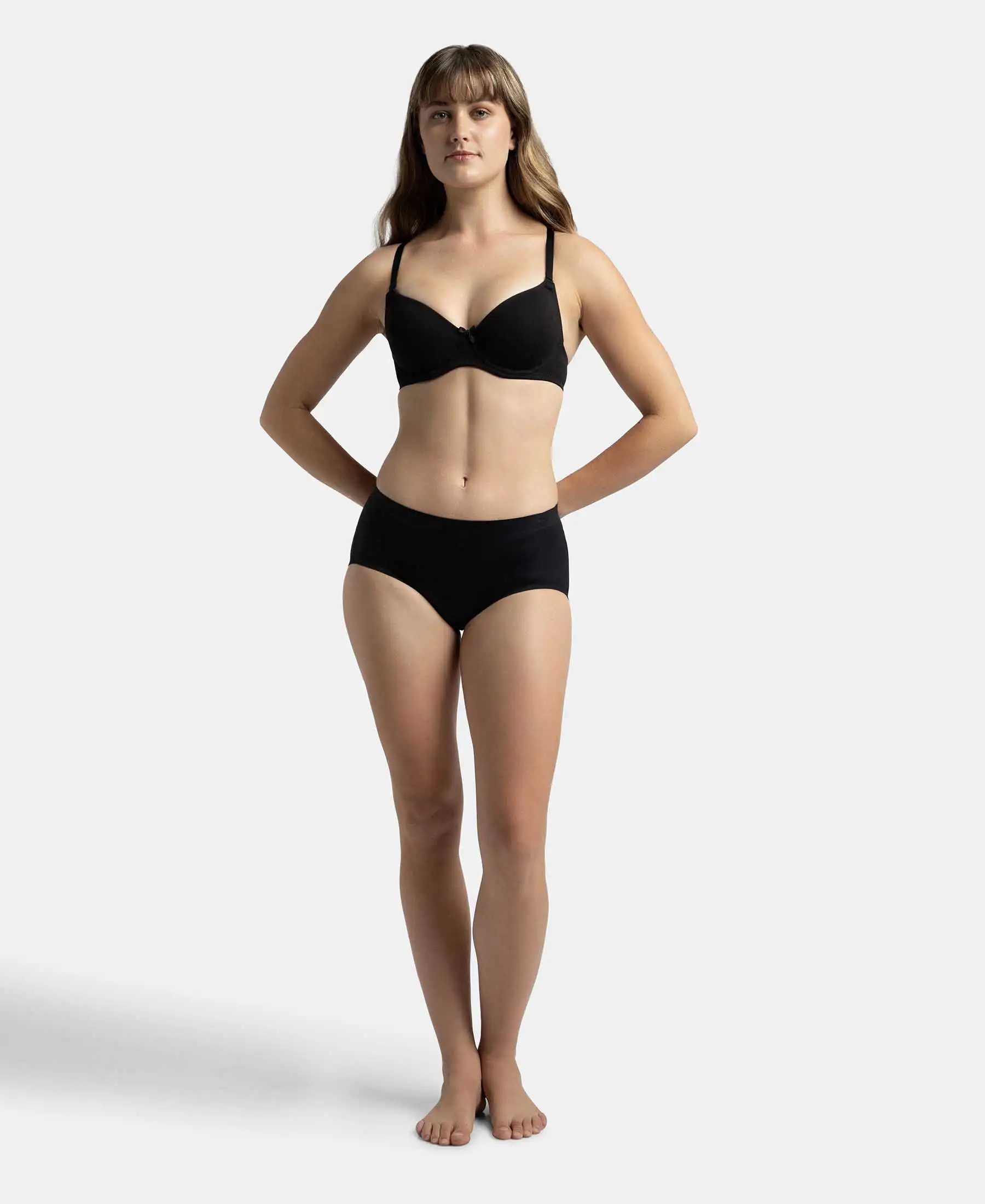 Under-Wired Padded Super Combed Cotton Elastane Stretch Medium Coverage T-Shirt Bra with Detachable Straps - Black - Image 4