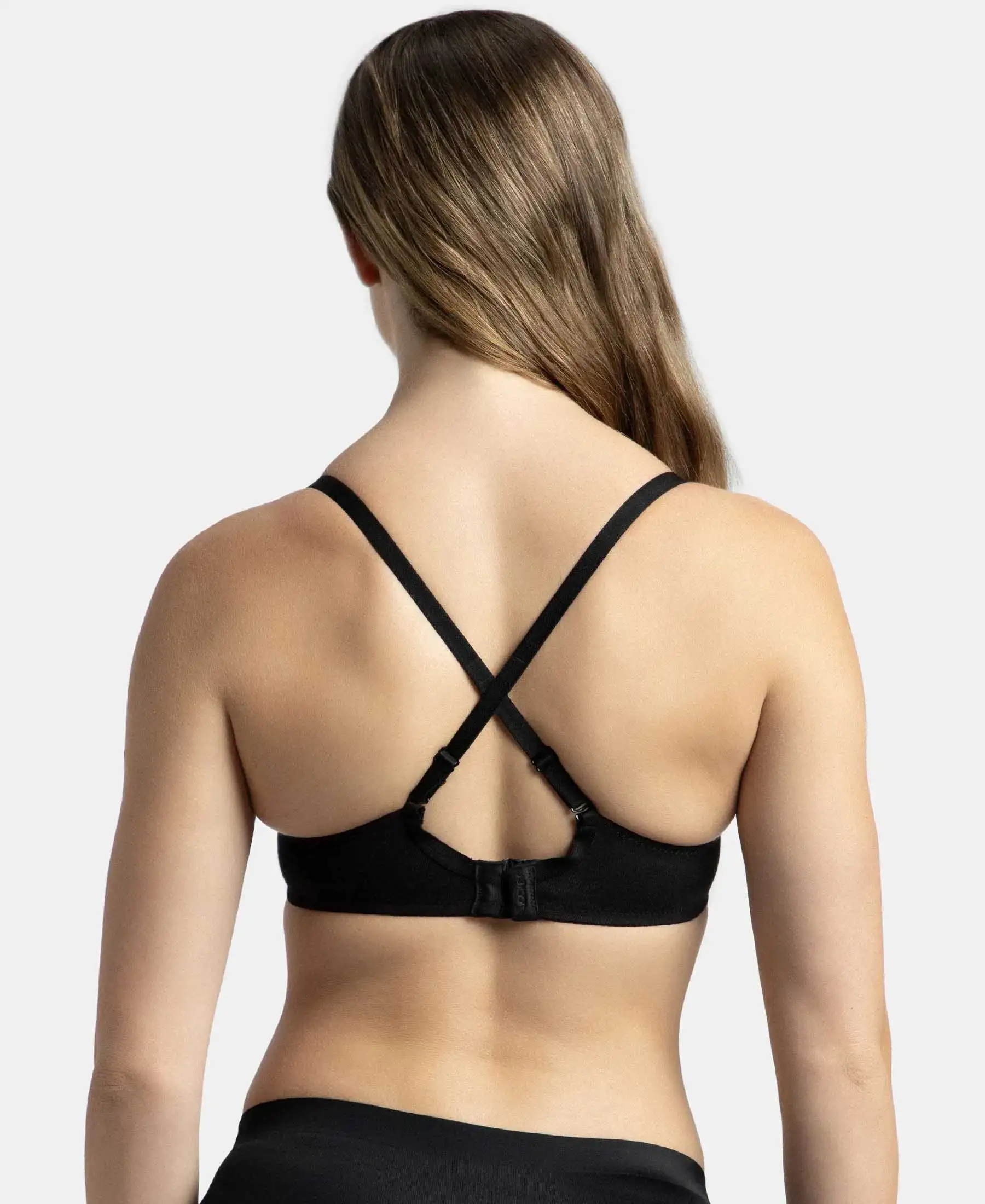 Under-Wired Padded Super Combed Cotton Elastane Stretch Medium Coverage T-Shirt Bra with Detachable Straps - Black - Image 6