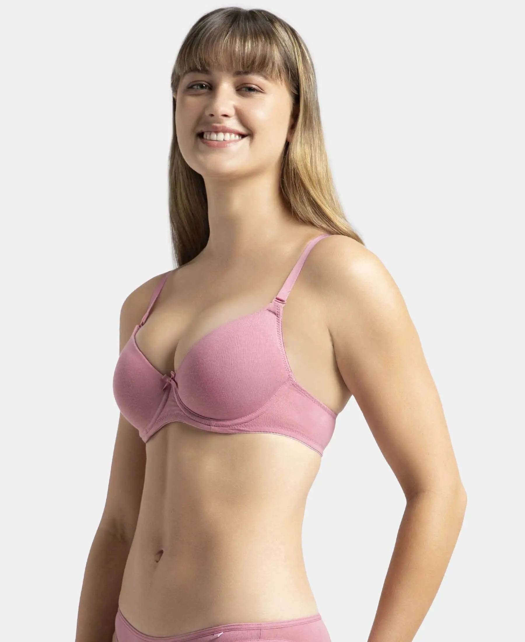 Under-Wired Padded Super Combed Cotton Elastane Stretch Medium Coverage T-Shirt Bra with Detachable Straps - Heather Rose - Image 2