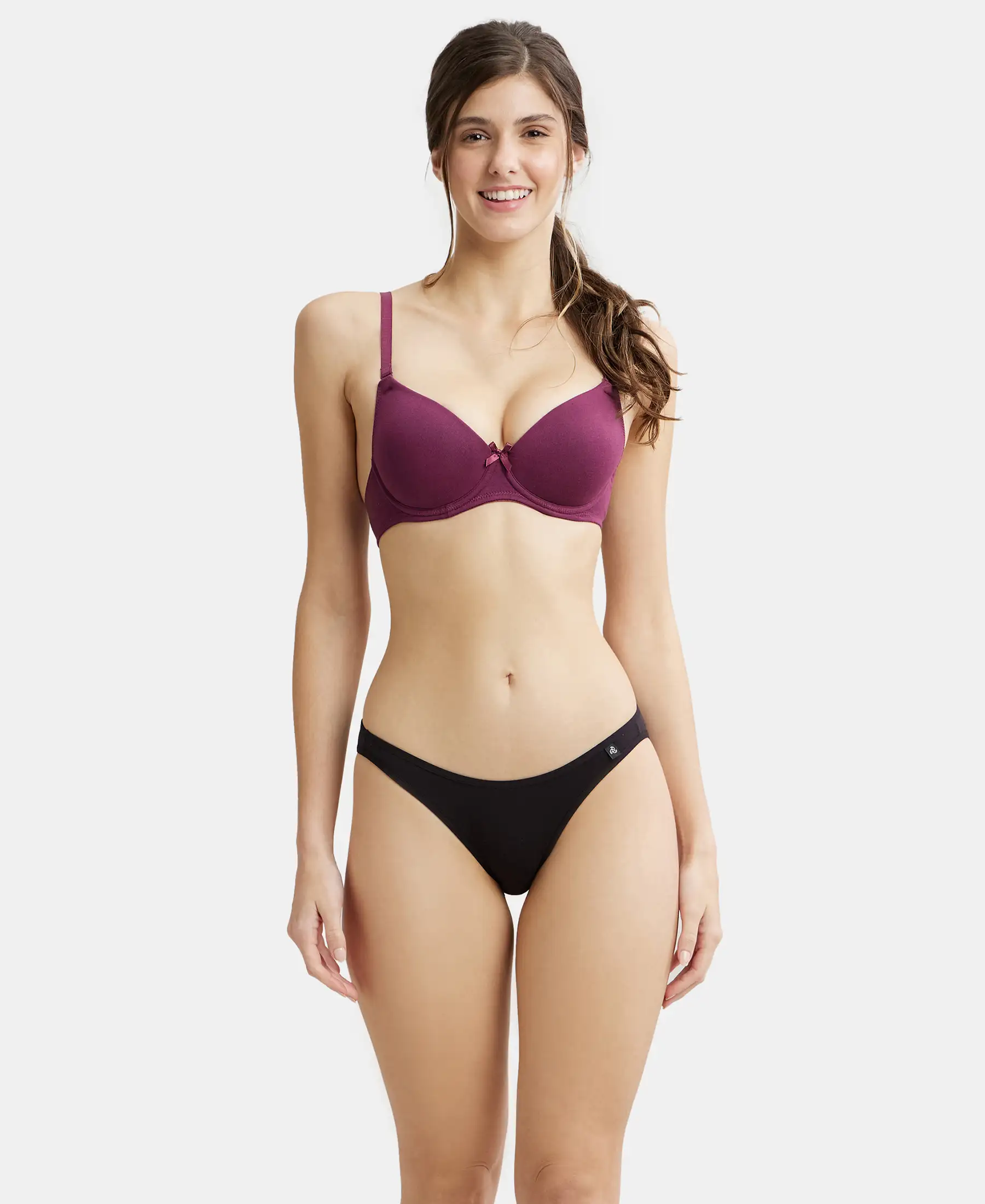 Under-Wired Padded Super Combed Cotton Elastane Stretch Medium Coverage T-Shirt Bra with Detachable Straps - Prune - Image 6