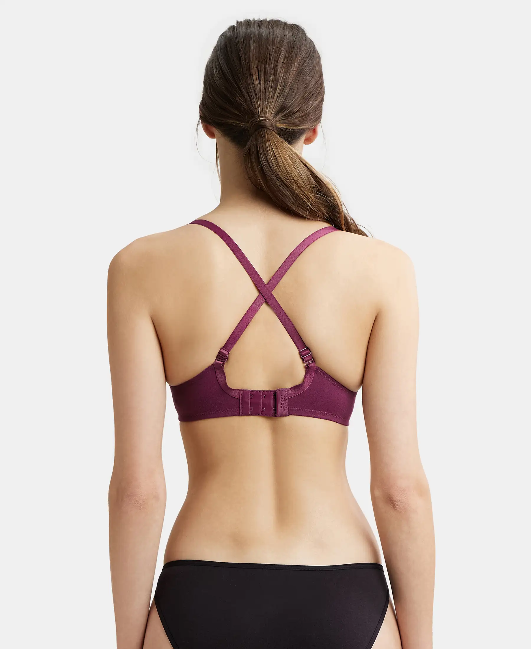 Under-Wired Padded Super Combed Cotton Elastane Stretch Medium Coverage T-Shirt Bra with Detachable Straps - Prune - Image 8