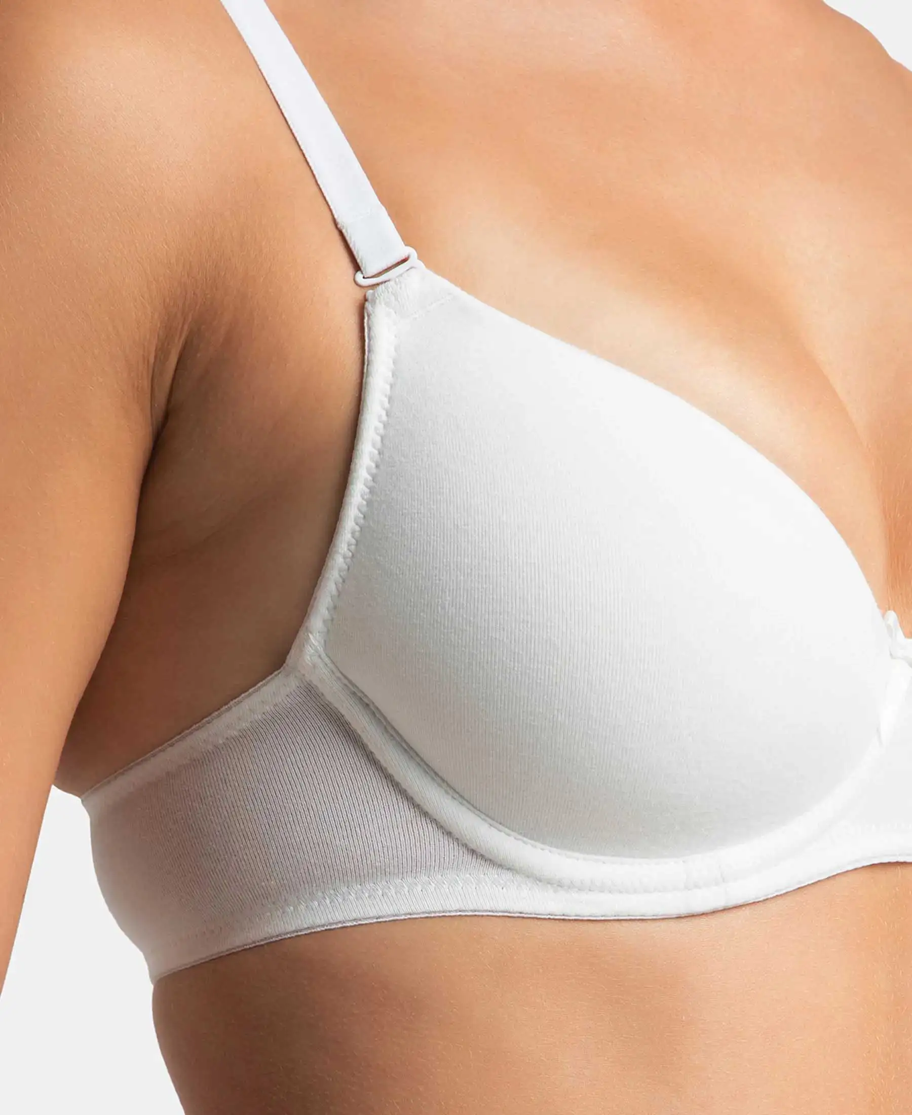Under-Wired Padded Super Combed Cotton Elastane Stretch Medium Coverage T-Shirt Bra with Detachable Straps - White - Image 10