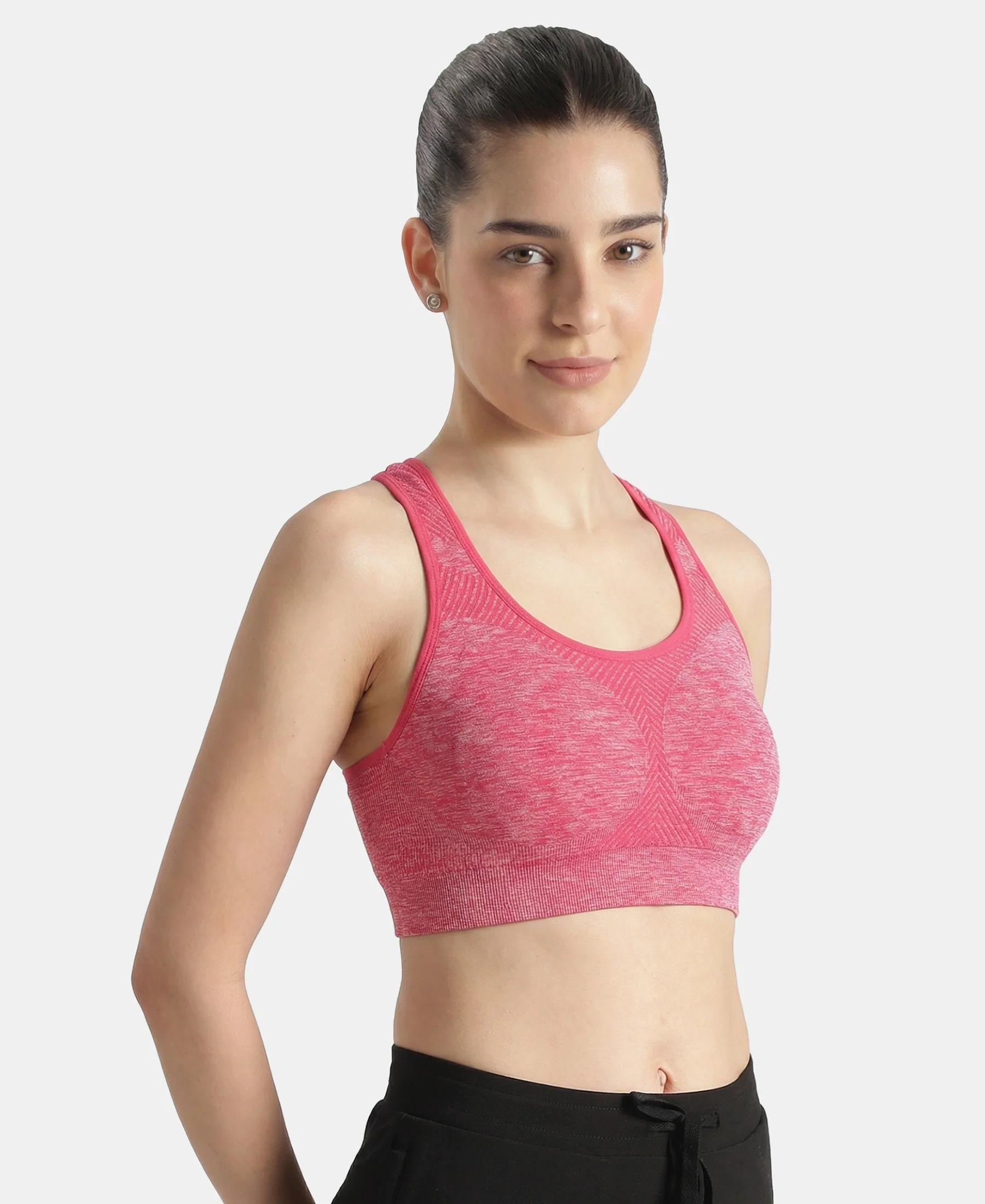 Wirefree Non Padded Micro Touch Nylon Elastane Full Coverage Reversible Active Bra With StayFresh Treatment - Ruby Melange - Image 3