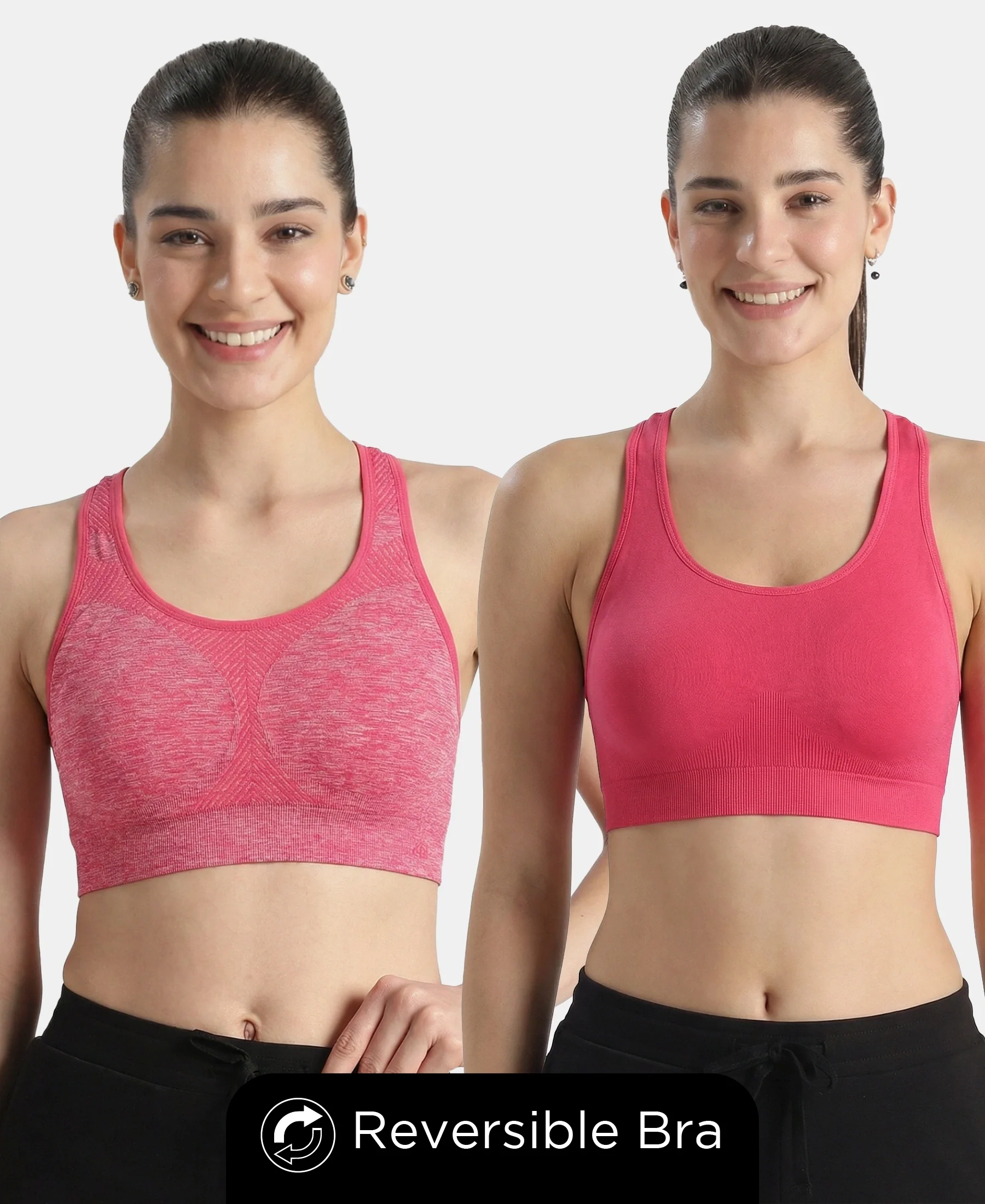 Wirefree Non Padded Micro Touch Nylon Elastane Full Coverage Reversible Active Bra With StayFresh Treatment - Ruby Melange - Image 5