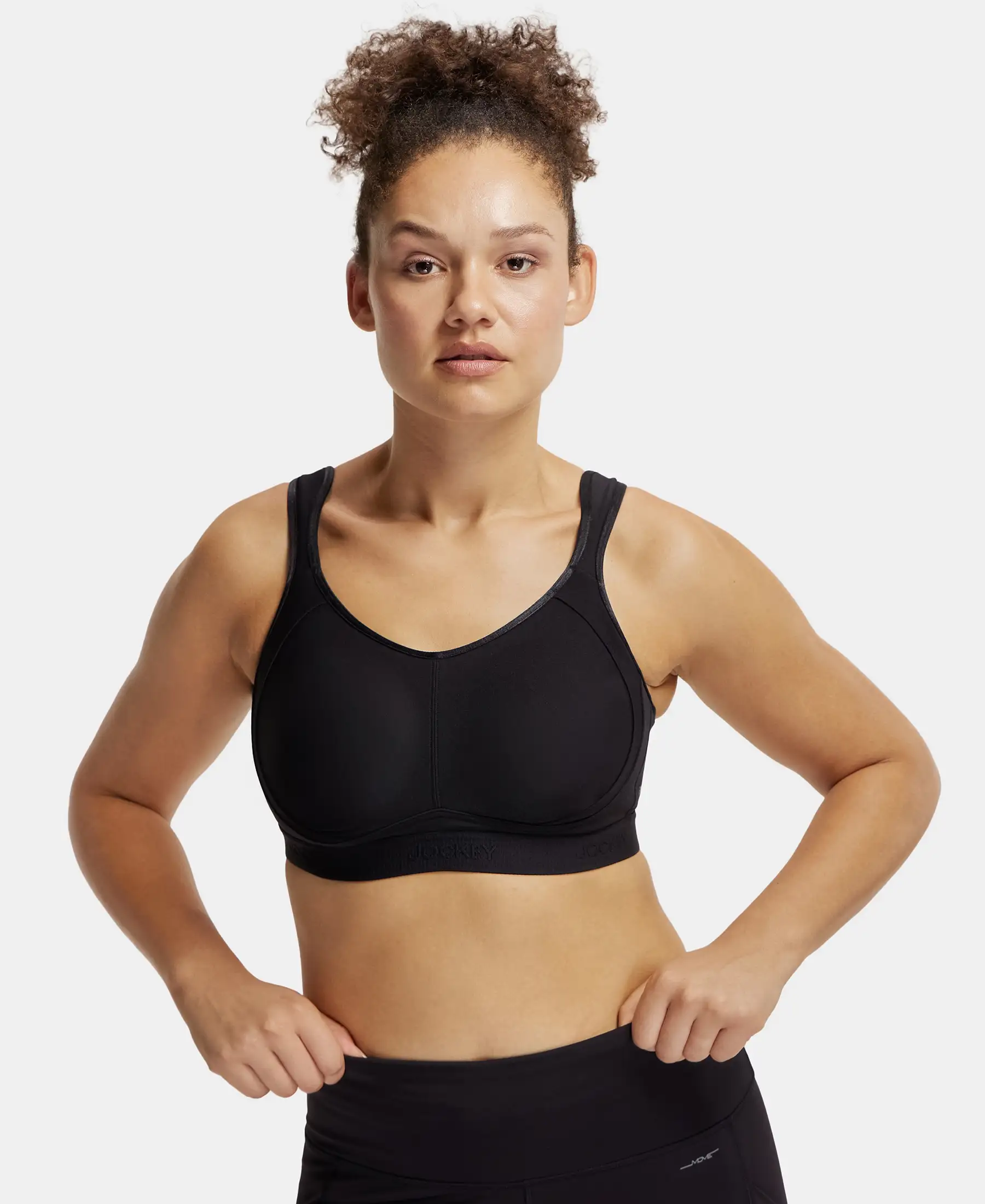 Wirefree Non Padded Plus Size Microfiber Elastane Stretch Full Coverage Sports Bra with StayDry Treatment - Black